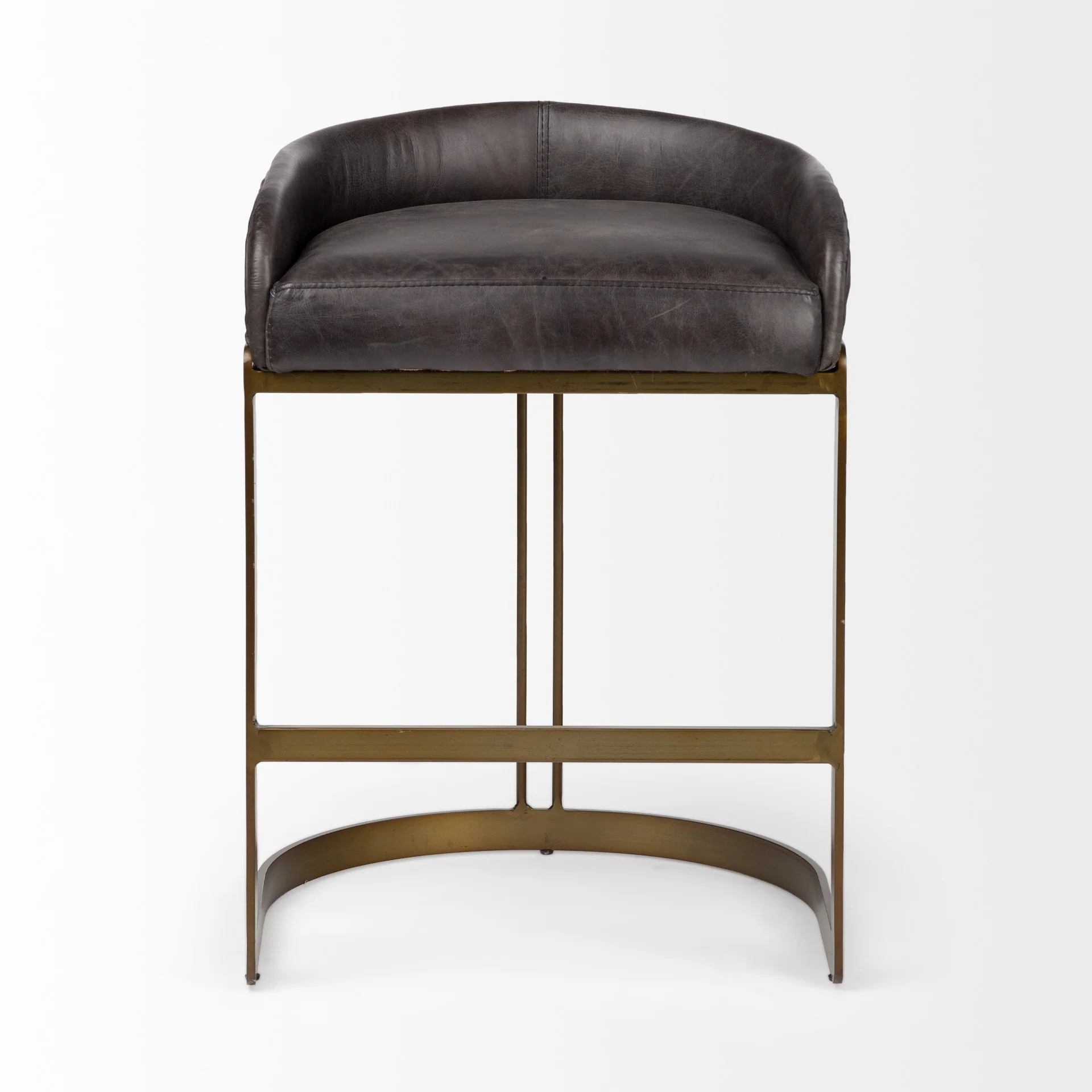 29' Black Leather Antiqued Gold Low Back Counter Stool By Homeroots - Image 2