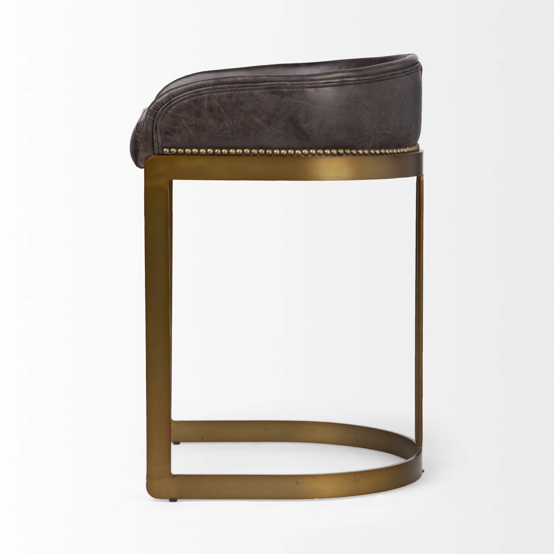 29' Black Leather Antiqued Gold Low Back Counter Stool By Homeroots - Image 3