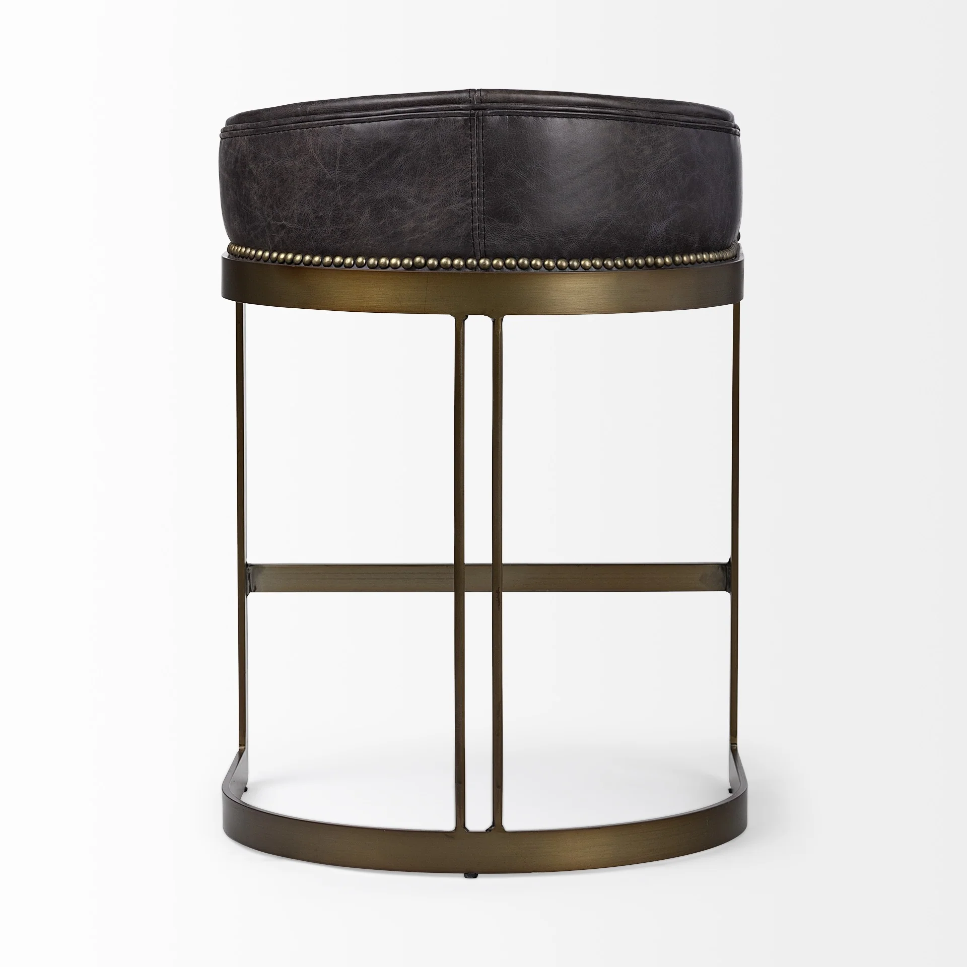 29' Black Leather Antiqued Gold Low Back Counter Stool By Homeroots - Image 4