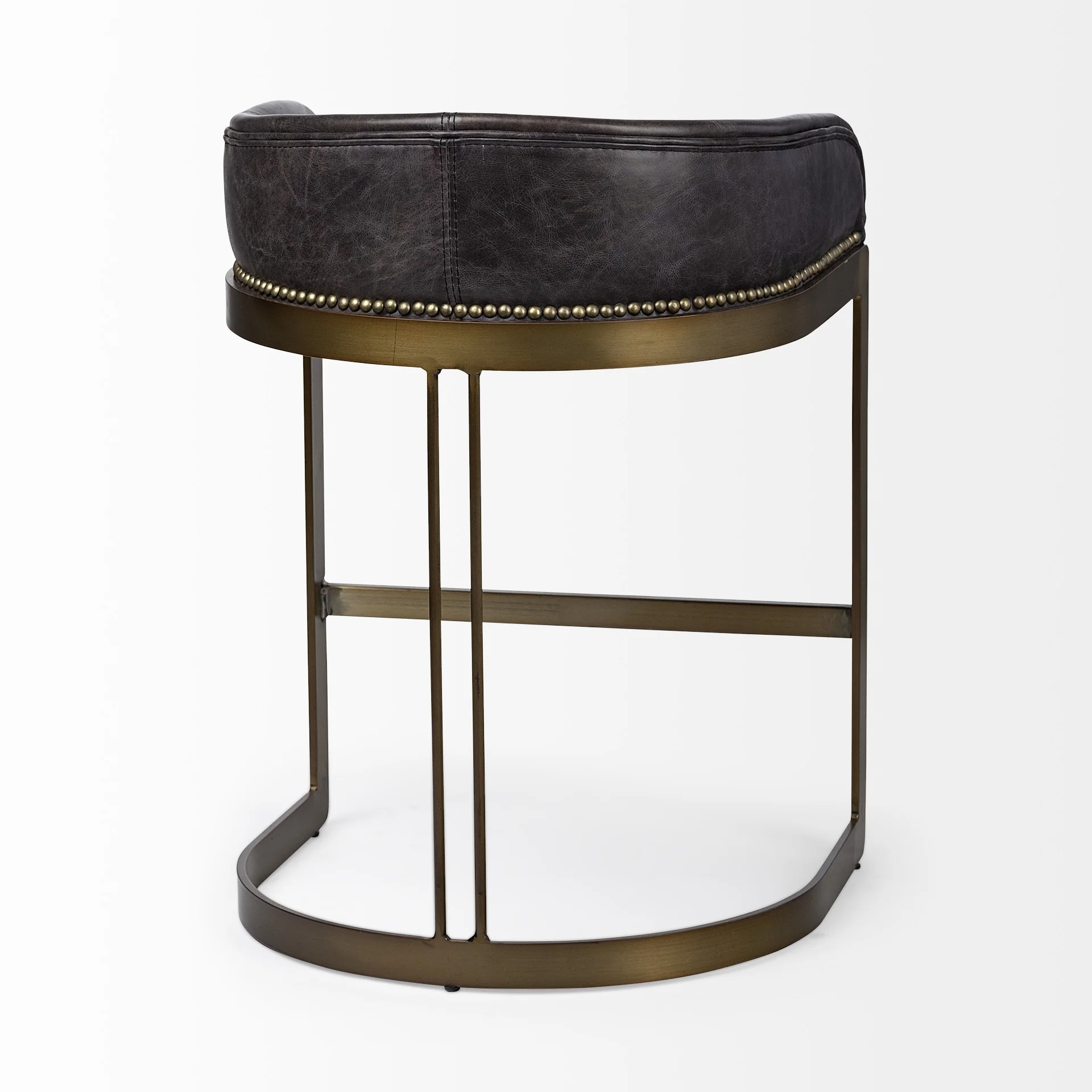 29' Black Leather Antiqued Gold Low Back Counter Stool By Homeroots - Image 5