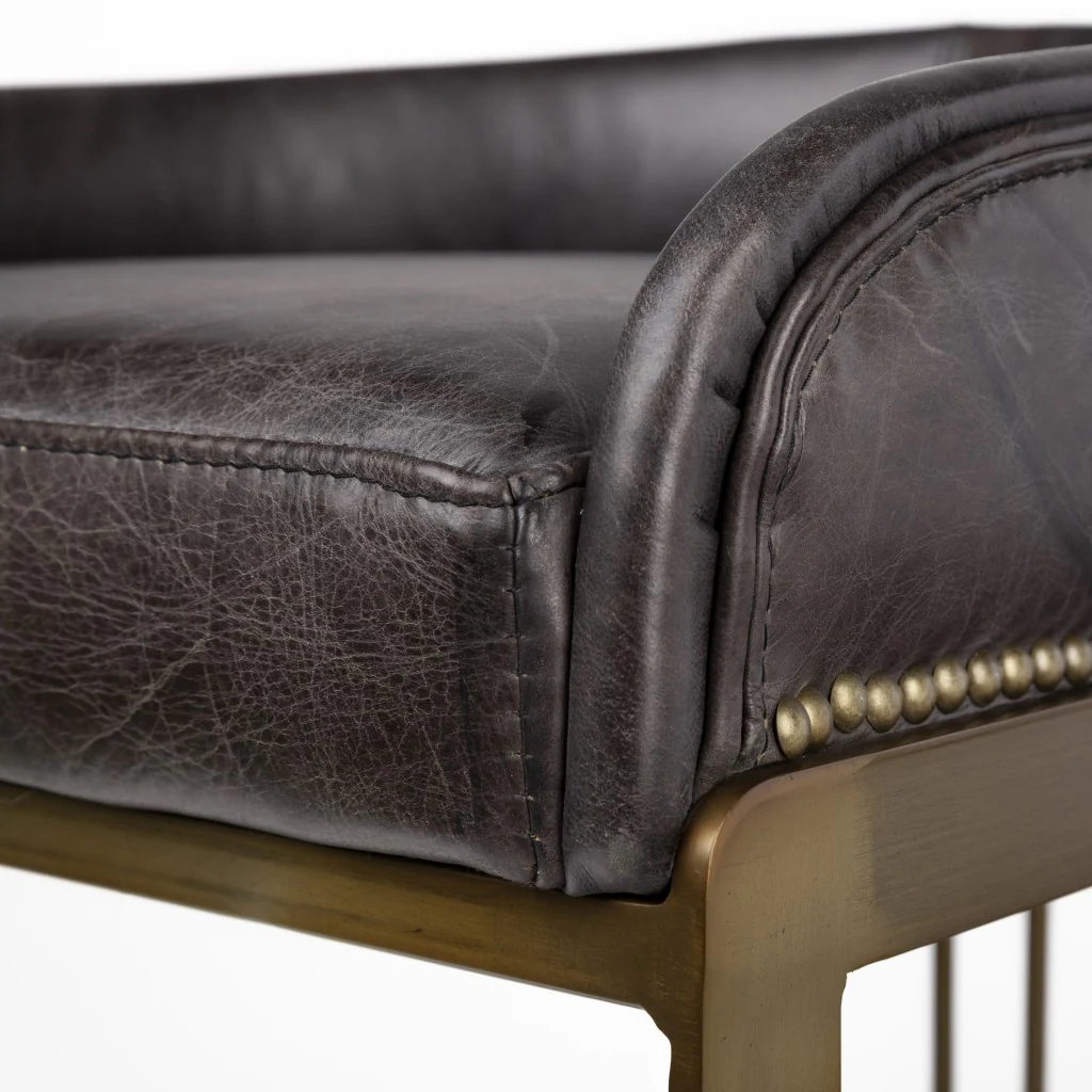 29' Black Leather Antiqued Gold Low Back Counter Stool By Homeroots - Image 6
