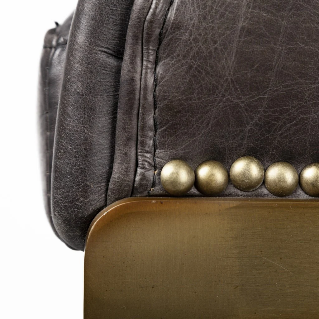 29' Black Leather Antiqued Gold Low Back Counter Stool By Homeroots - Image 7