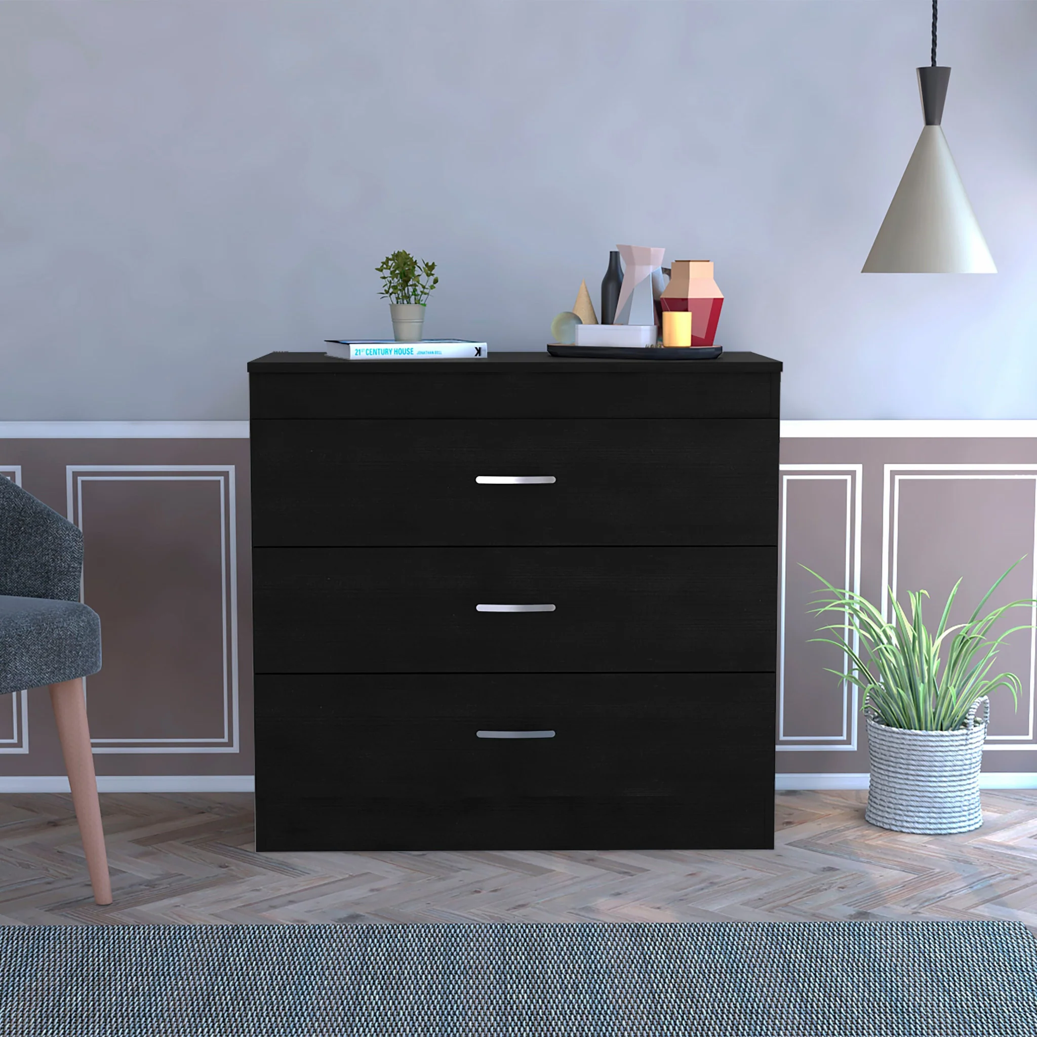 29" Black Three Drawer Dresser By Homeroots - Image 2