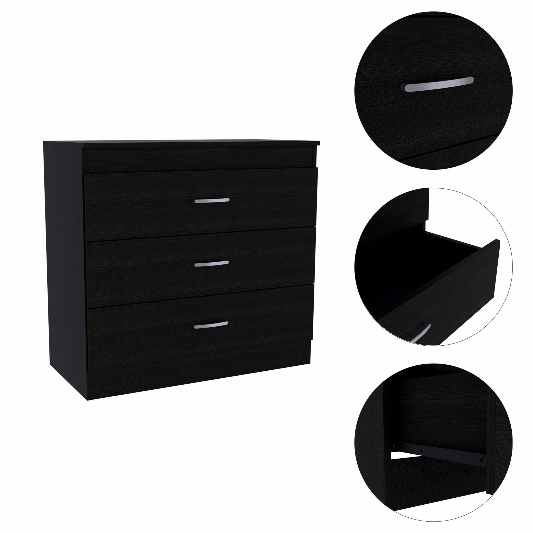 29" Black Three Drawer Dresser By Homeroots - Image 8