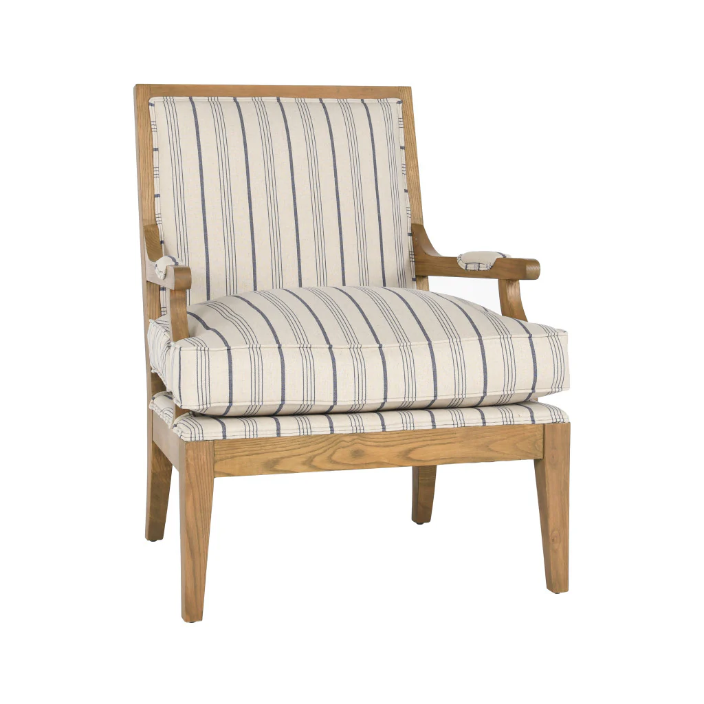 29" Blue And Ivory Linen Blend Striped Arm Chair By Homeroots - Image 2