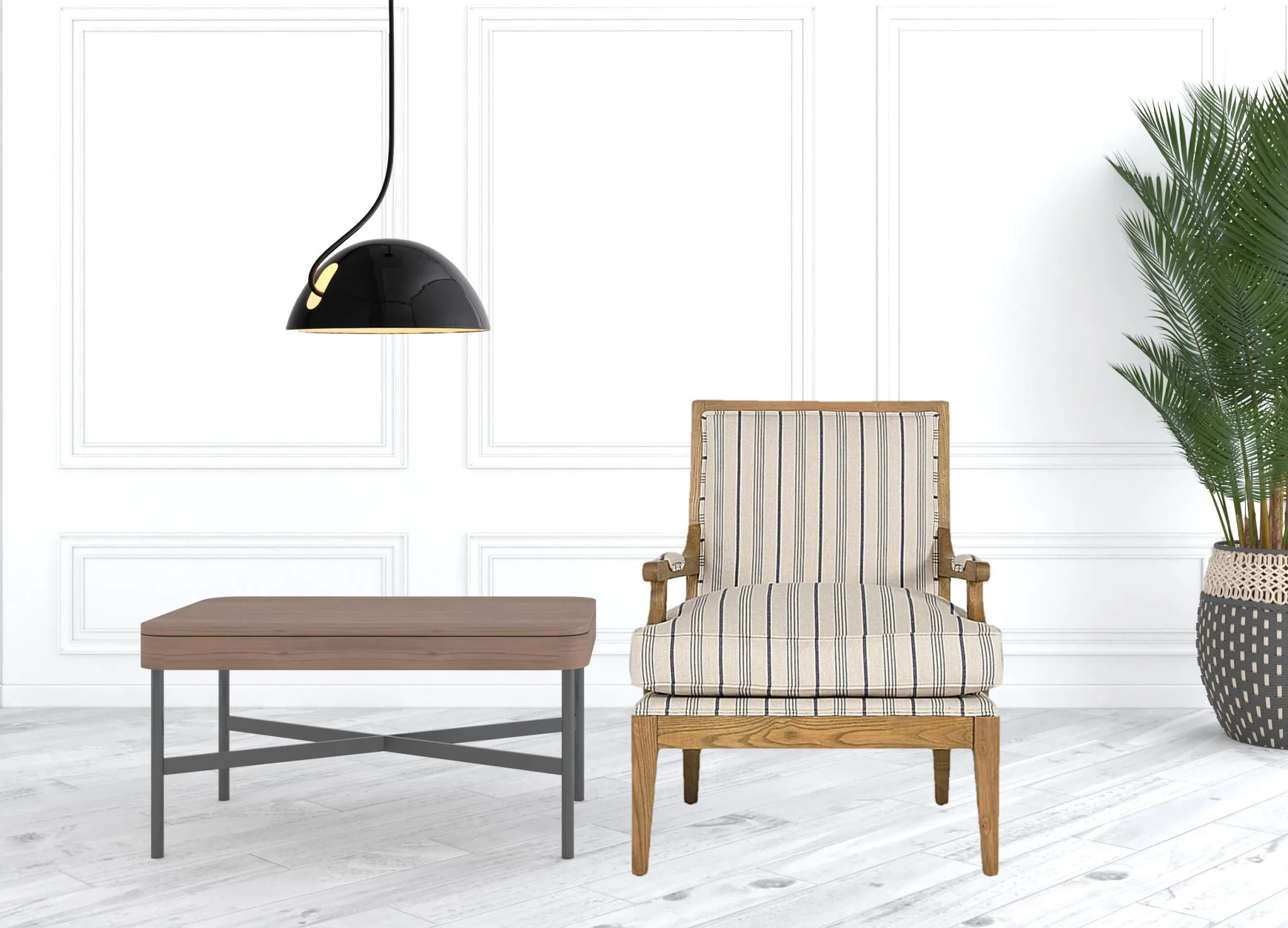 29" Blue And Ivory Linen Blend Striped Arm Chair By Homeroots - Image 3