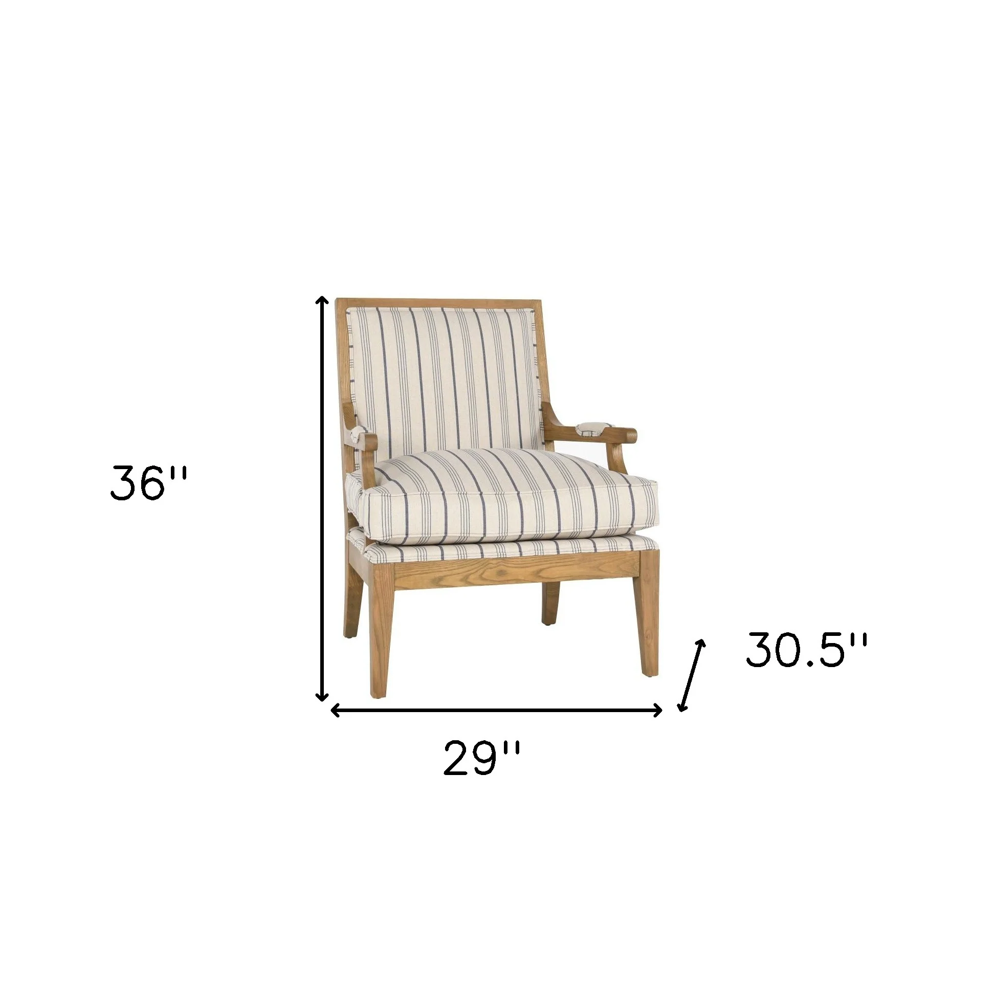 29" Blue And Ivory Linen Blend Striped Arm Chair By Homeroots - Image 6