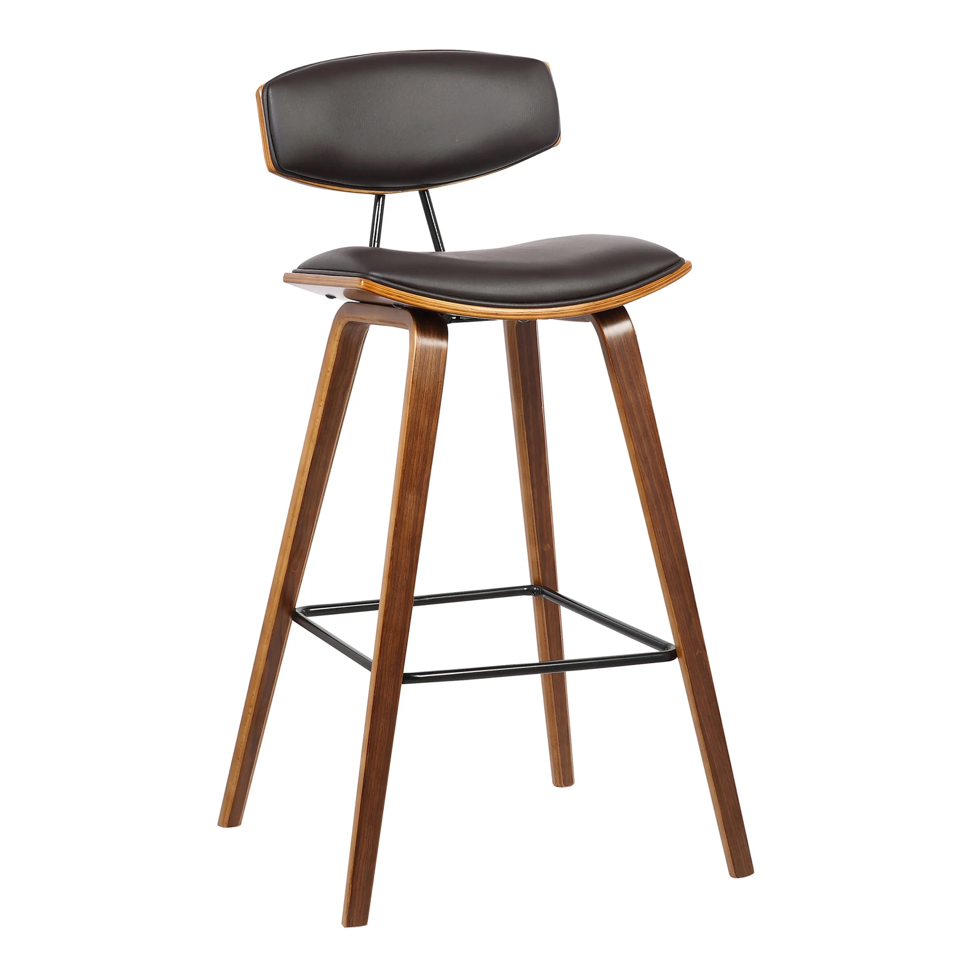 29” Brown Faux Leather Mid Century Modern Bar Stool By Homeroots - Image 2
