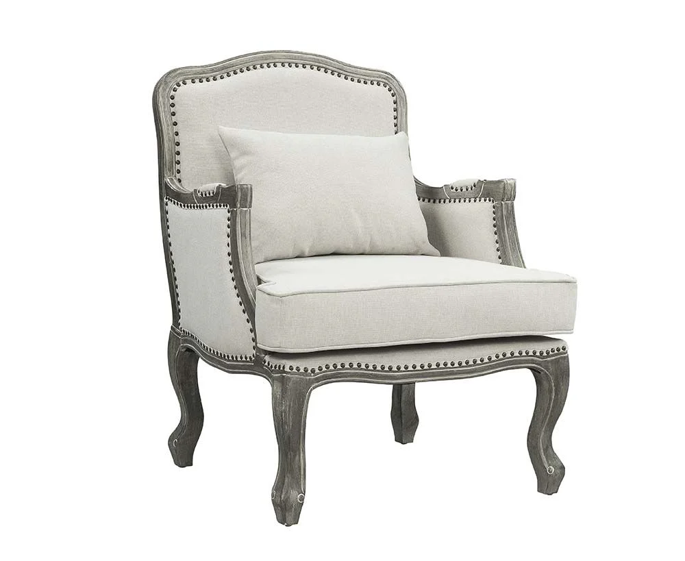 29" Cream And Brown Linen Arm Chair By Homeroots - Image 2