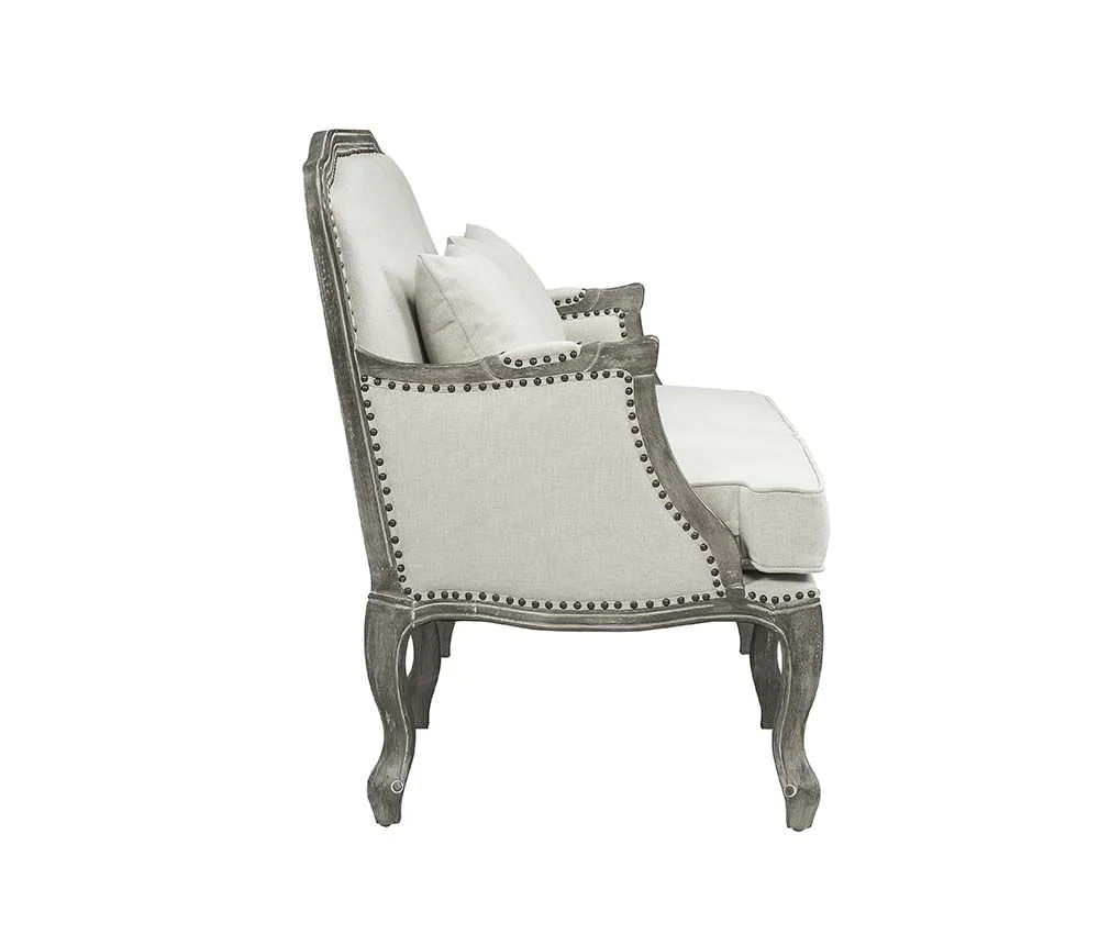 29" Cream And Brown Linen Arm Chair By Homeroots - Image 3