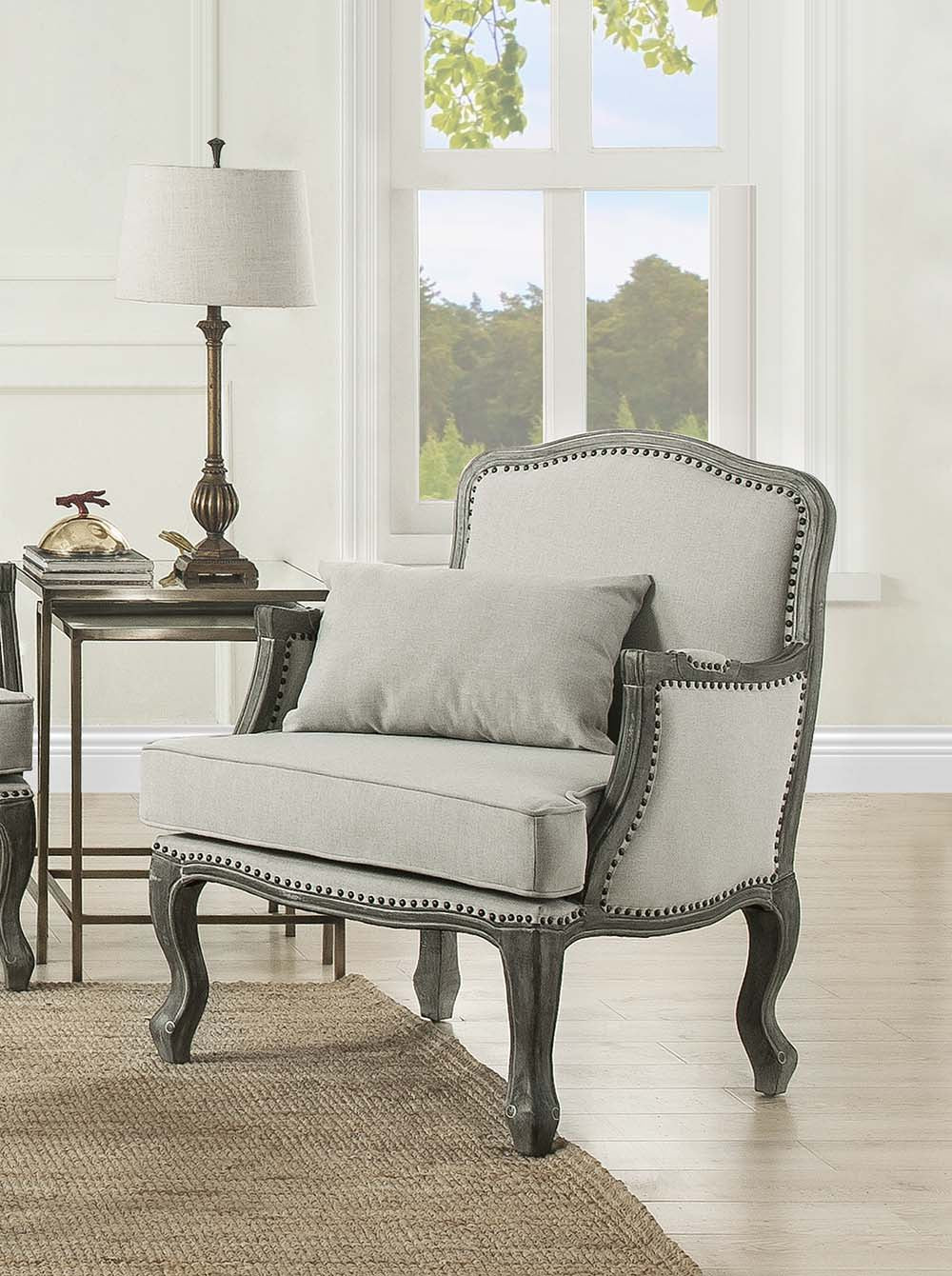 29" Cream And Brown Linen Arm Chair By Homeroots - Image 6