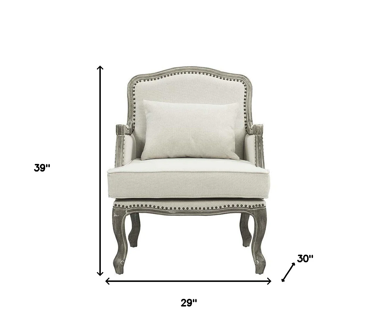 29" Cream And Brown Linen Arm Chair By Homeroots - Image 7