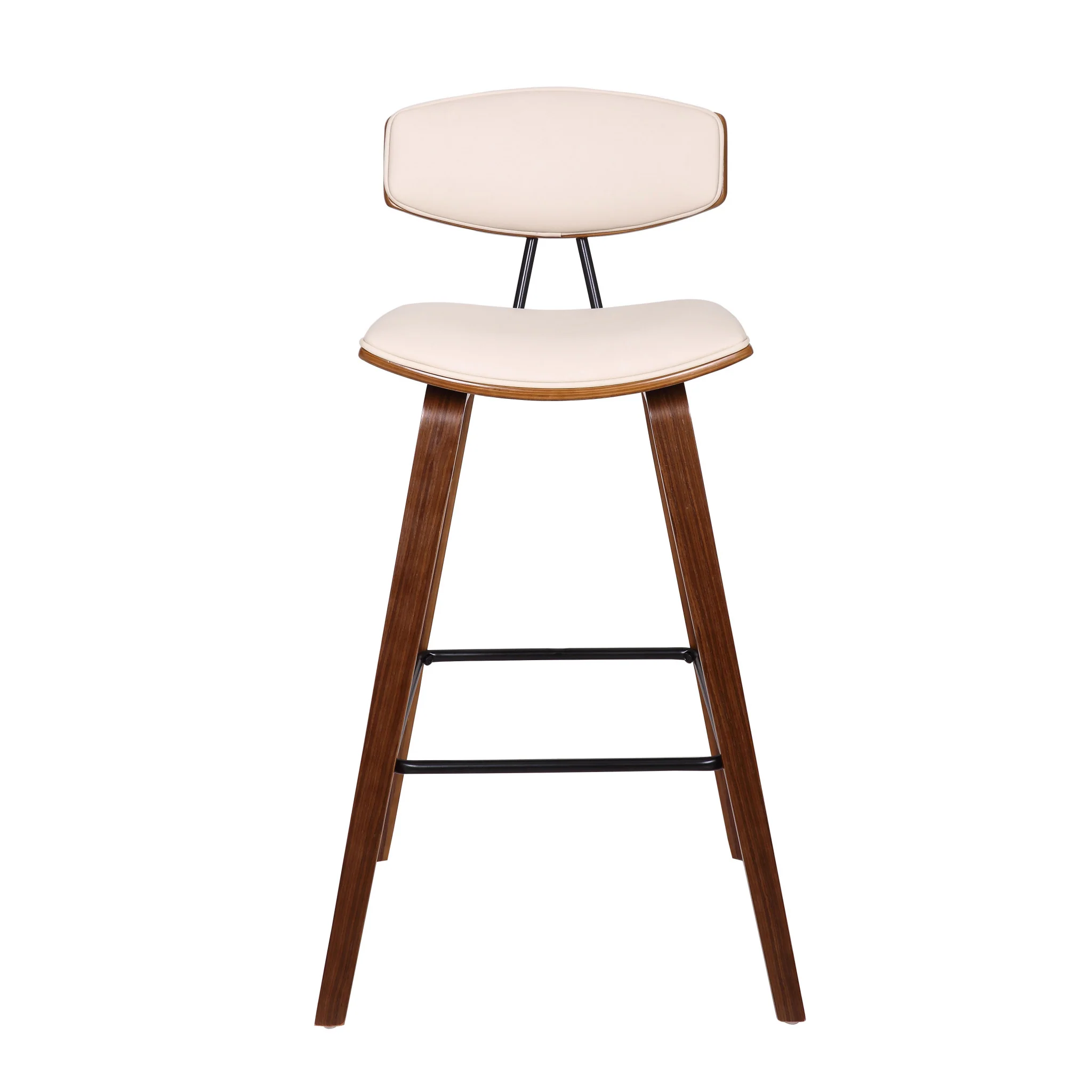 29” Cream Faux Leather Mid Century Modern Bar Stool By Homeroots - Image 3
