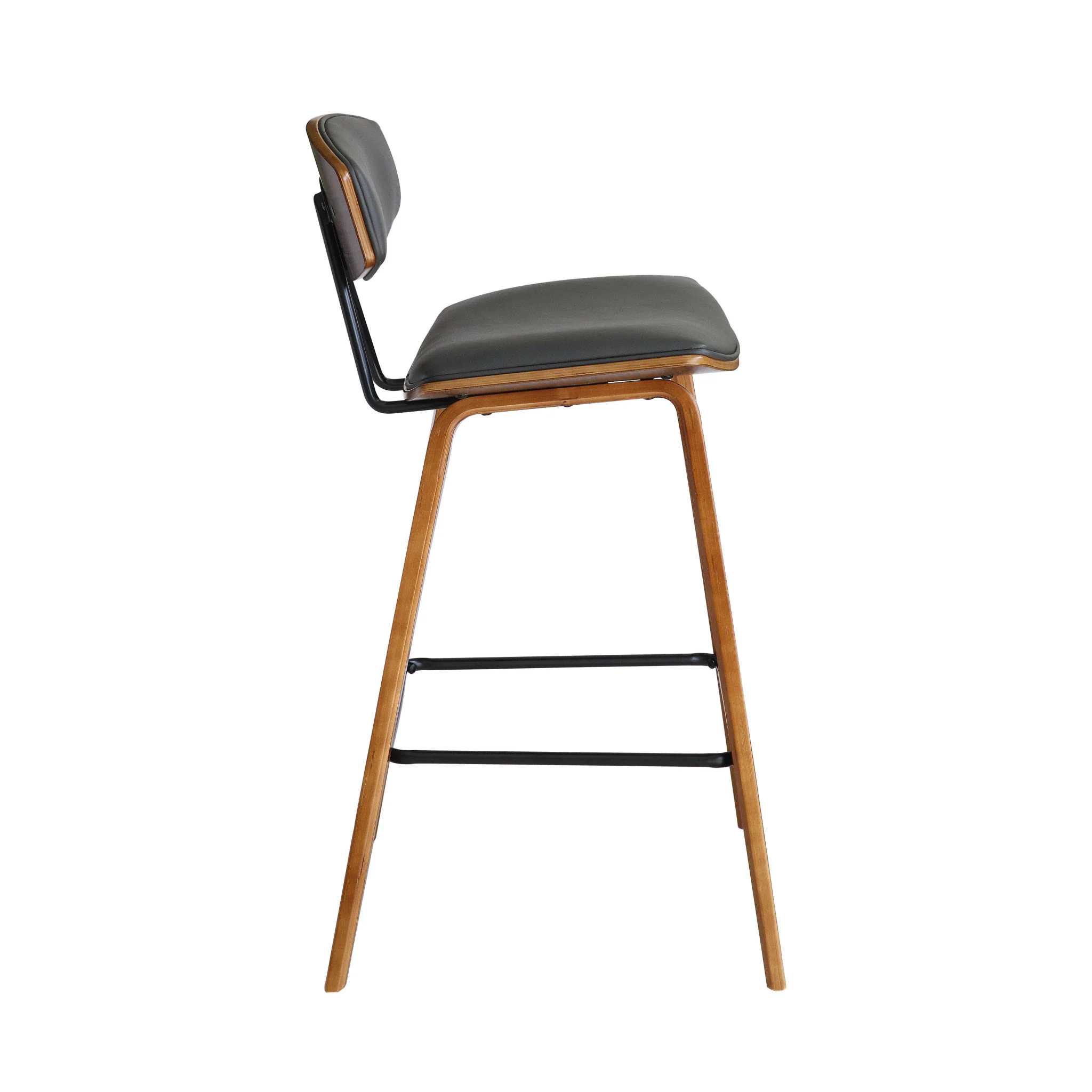 29” Gray Faux Leather Mid Century Modern Bar Stool By Homeroots - Image 4