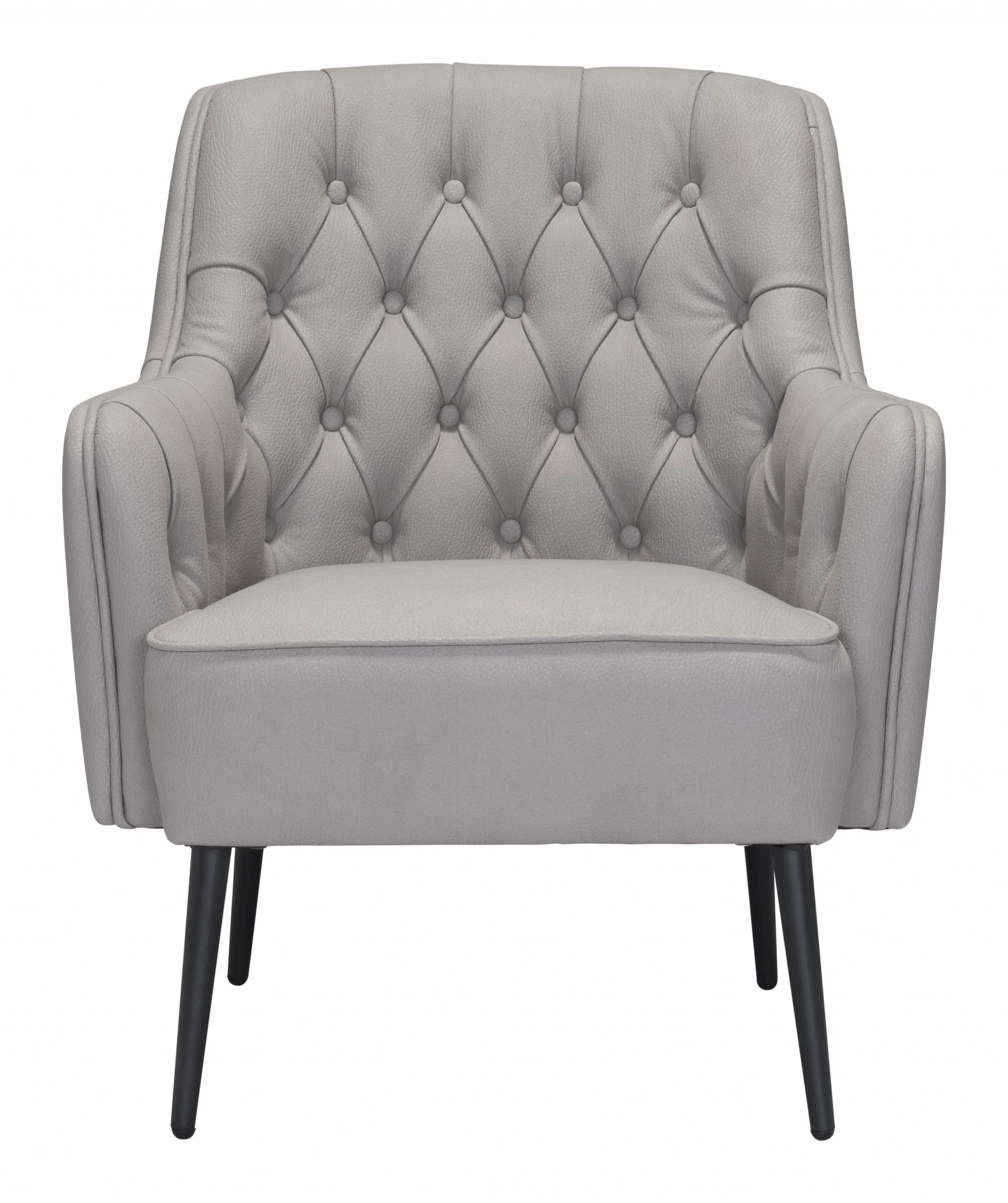 29" Grey Faux Leather And Black Tufted Arm Chair By Homeroots - Image 3