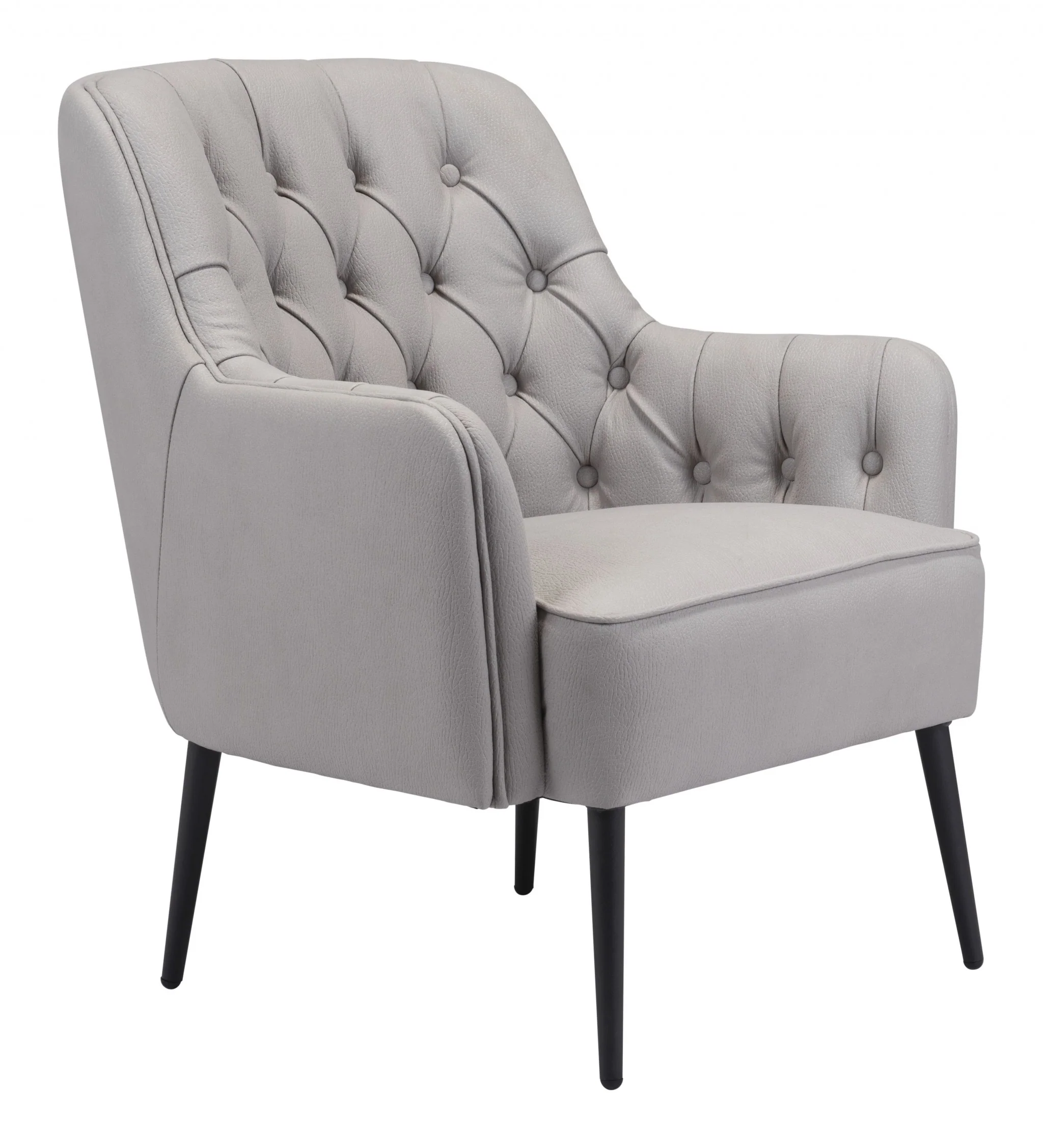 29" Grey Faux Leather And Black Tufted Arm Chair By Homeroots - Image 6