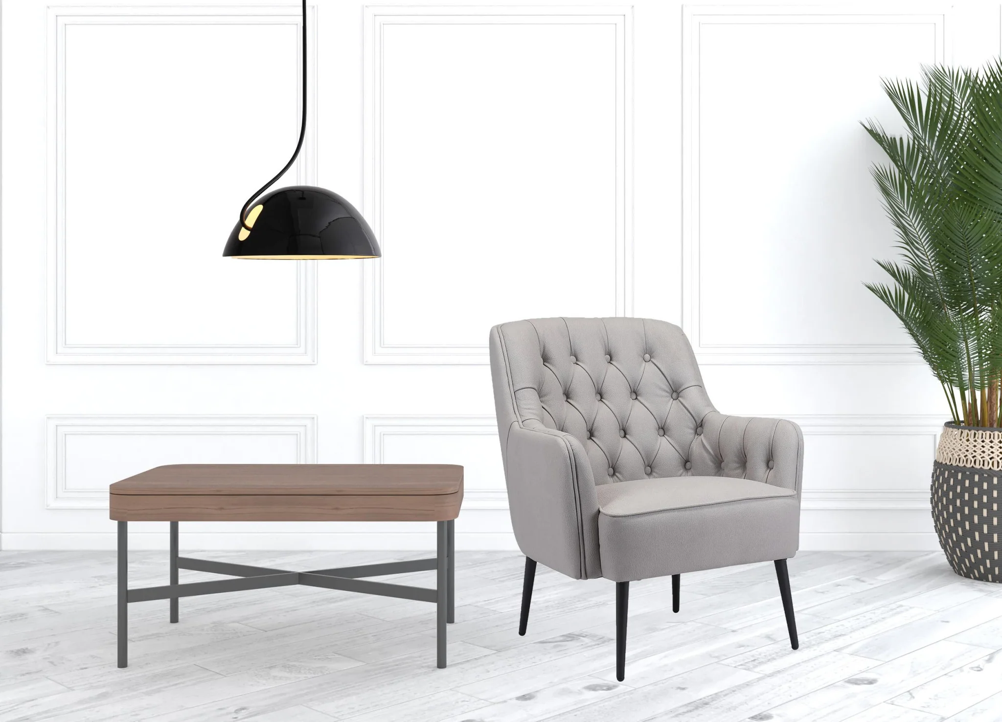 29" Grey Faux Leather And Black Tufted Arm Chair By Homeroots - Image 7