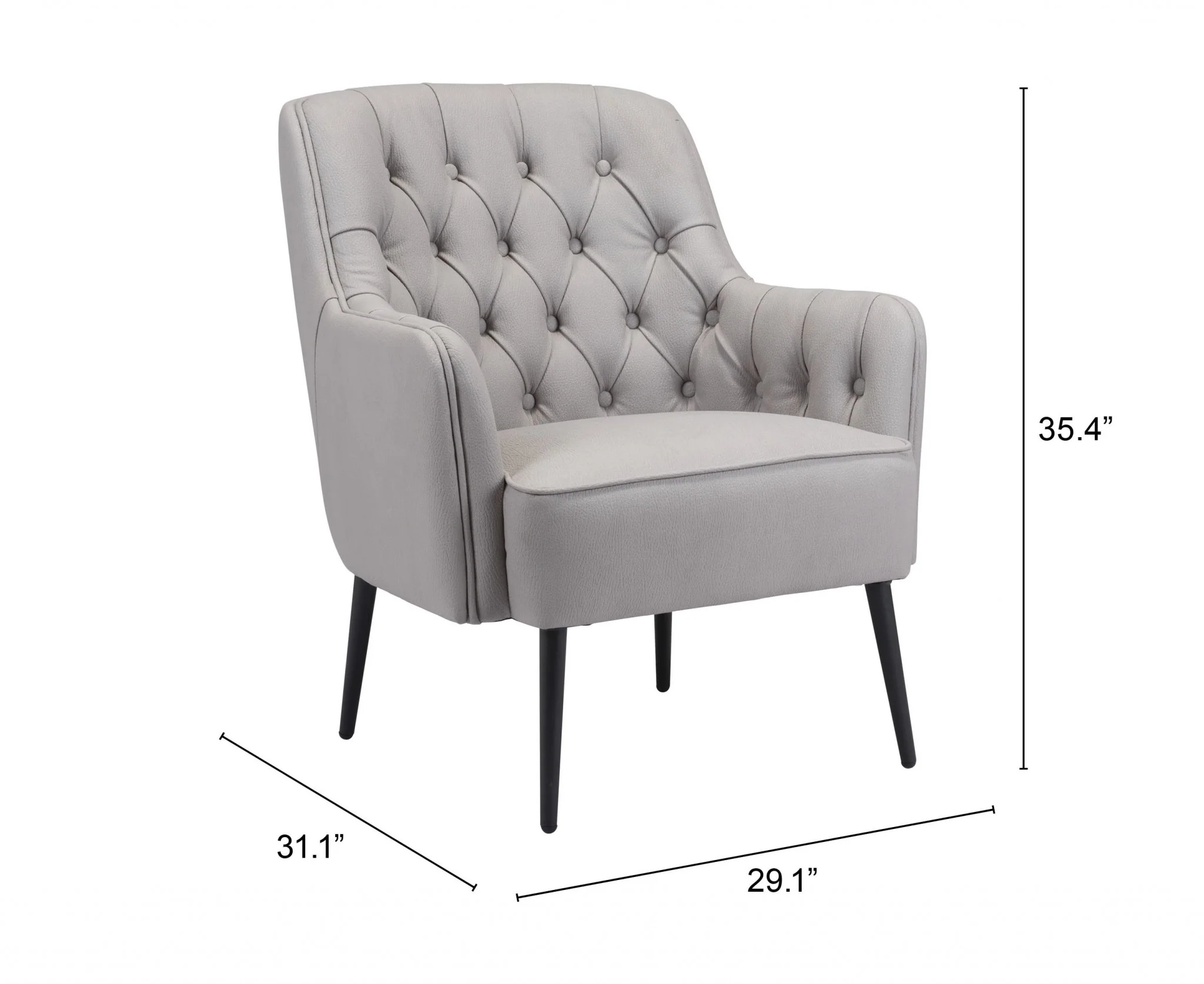 29" Grey Faux Leather And Black Tufted Arm Chair By Homeroots - Image 8