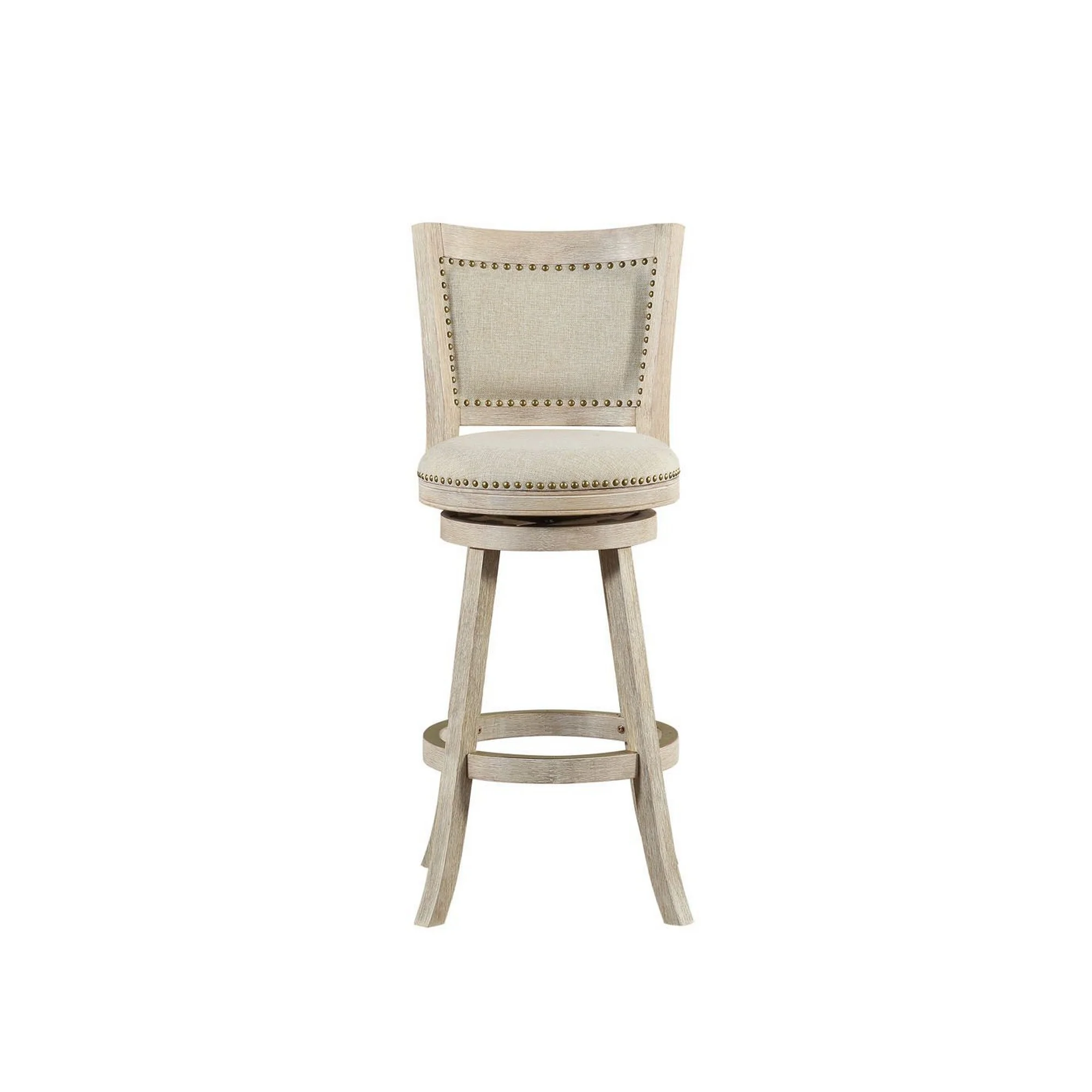 29 Inch Curved Back Wooden Swivel Bar Stool With Nailhead Trim Gray By Benzara - Image 3