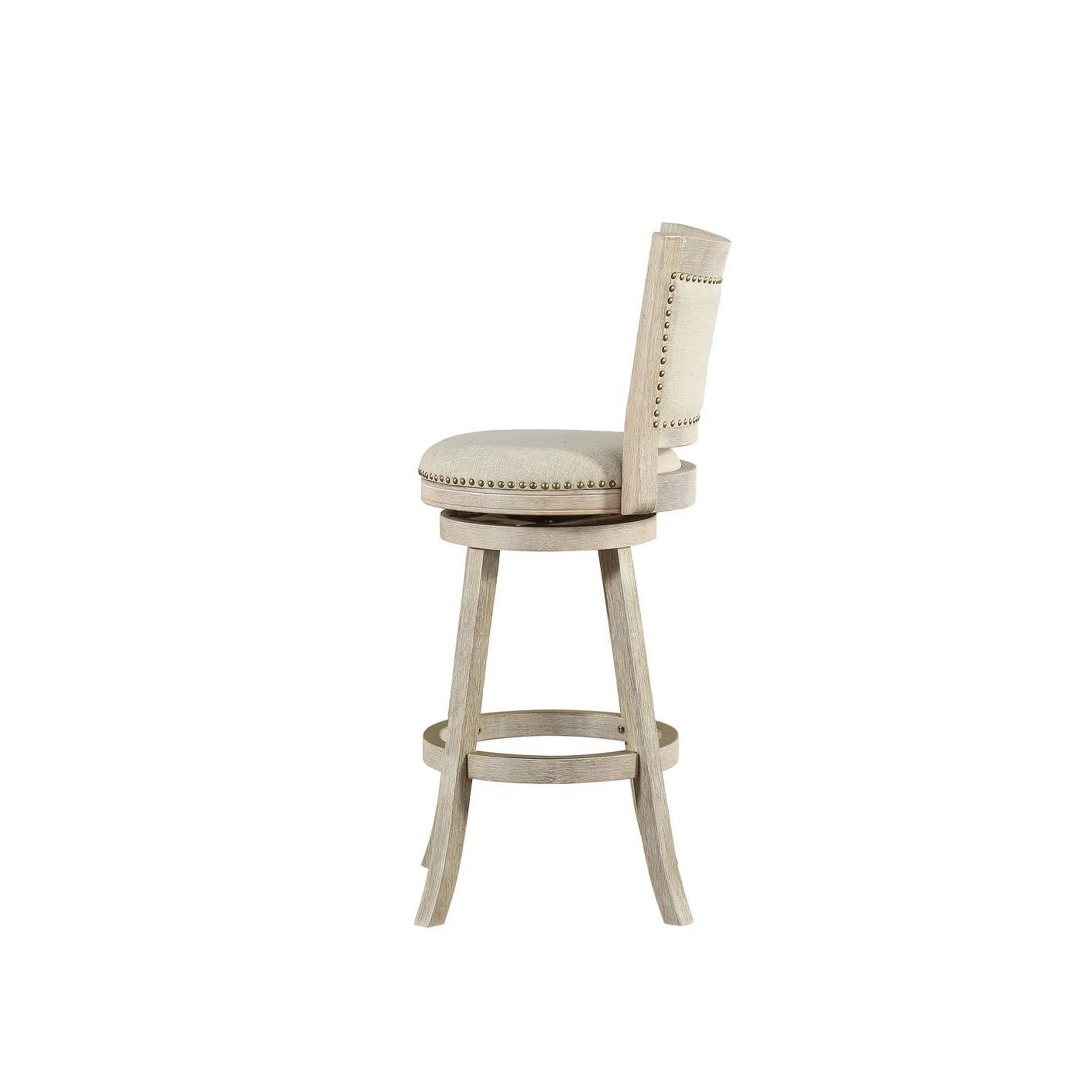 29 Inch Curved Back Wooden Swivel Bar Stool With Nailhead Trim Gray By Benzara - Image 4