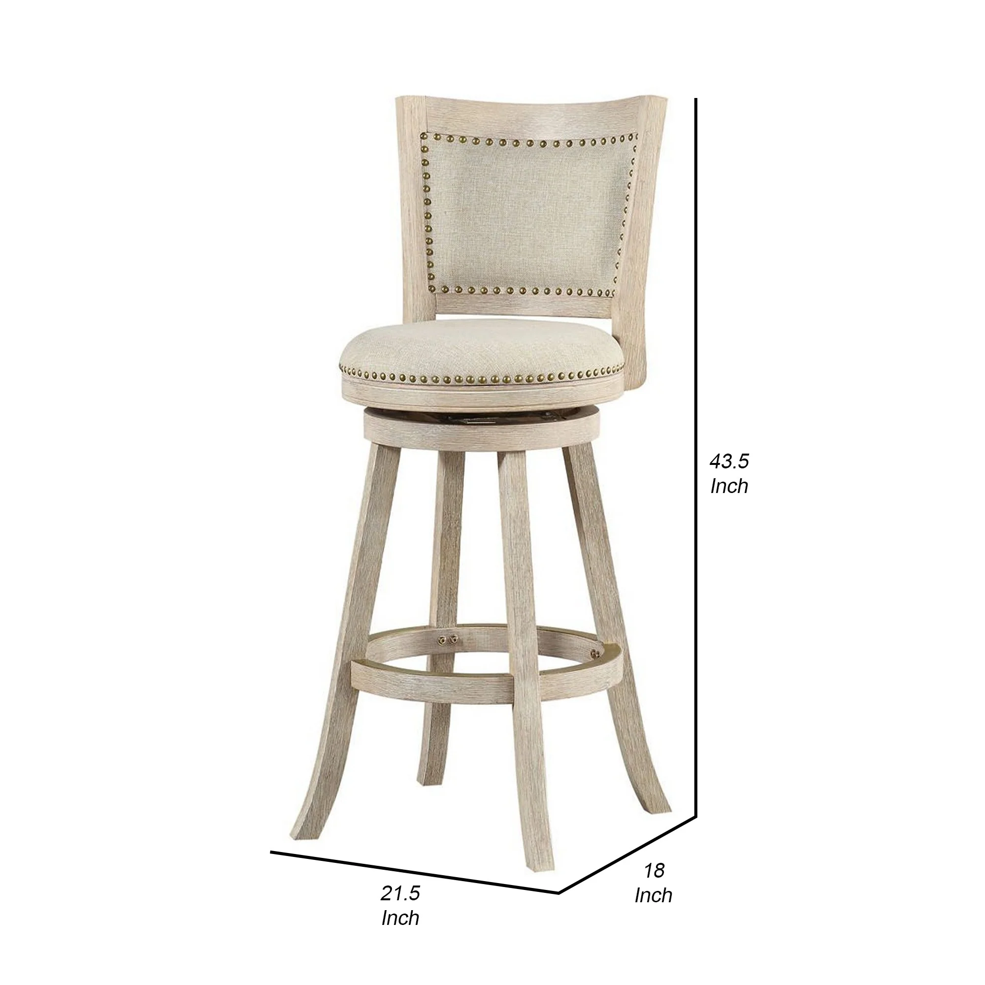 29 Inch Curved Back Wooden Swivel Bar Stool With Nailhead Trim Gray By Benzara - Image 5