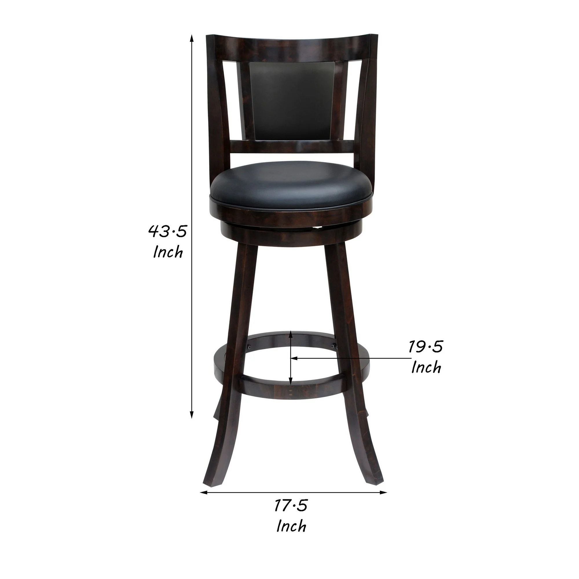 29 Inches Swivel Wooden Frame Counter Stool With Padded Back Dark Brown By Benzara - Image 5