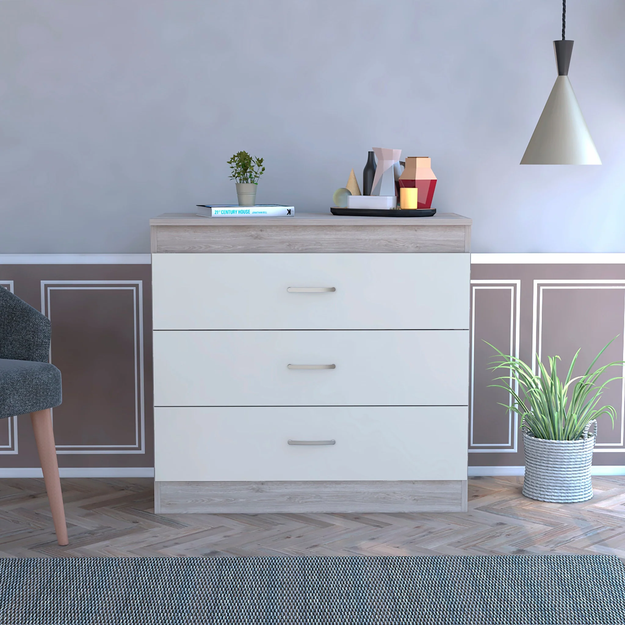 29" Light Gray and White Three Drawer Dresser By Homeroots - Image 2