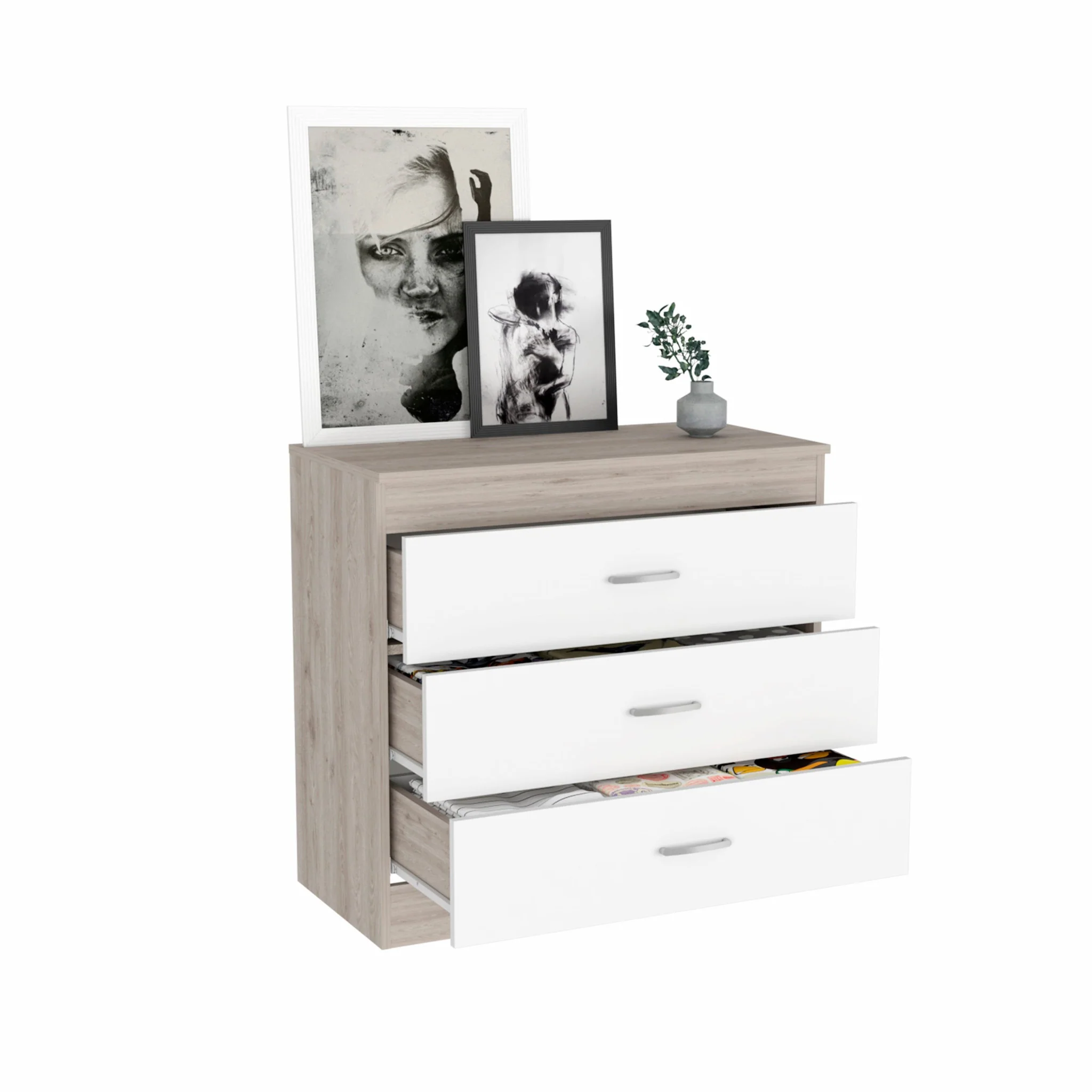 29" Light Gray and White Three Drawer Dresser By Homeroots - Image 7