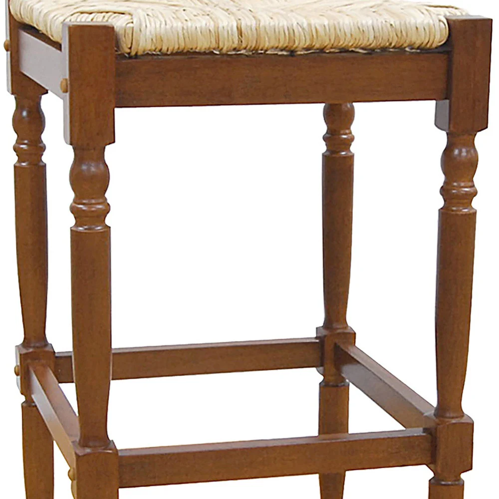 29" Natural And Brown Backless Bar Height Chair With Footrest By Homeroots - Image 4