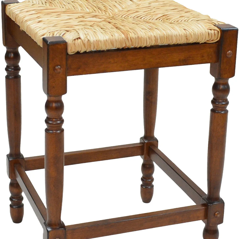 29" Natural And Chestnut Backless Bar Height Chair With Footrest By Homeroots - Image 4