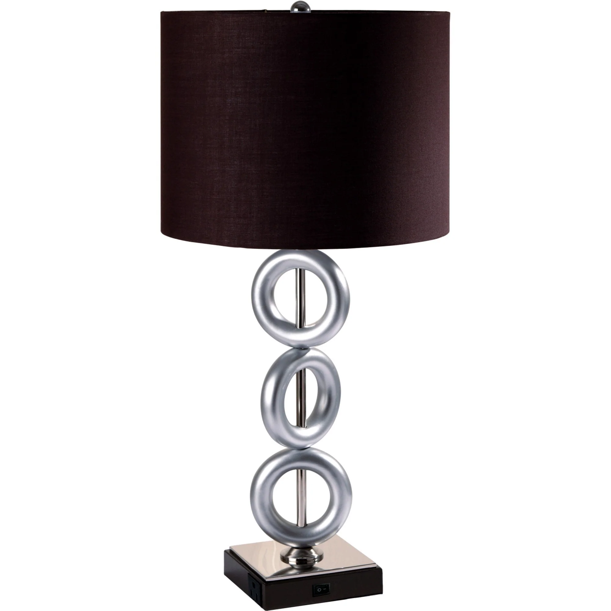 29" Silver Ceramic Geometric Table Lamp With Brown Classic Drum Shade By Homeroots - Image 3
