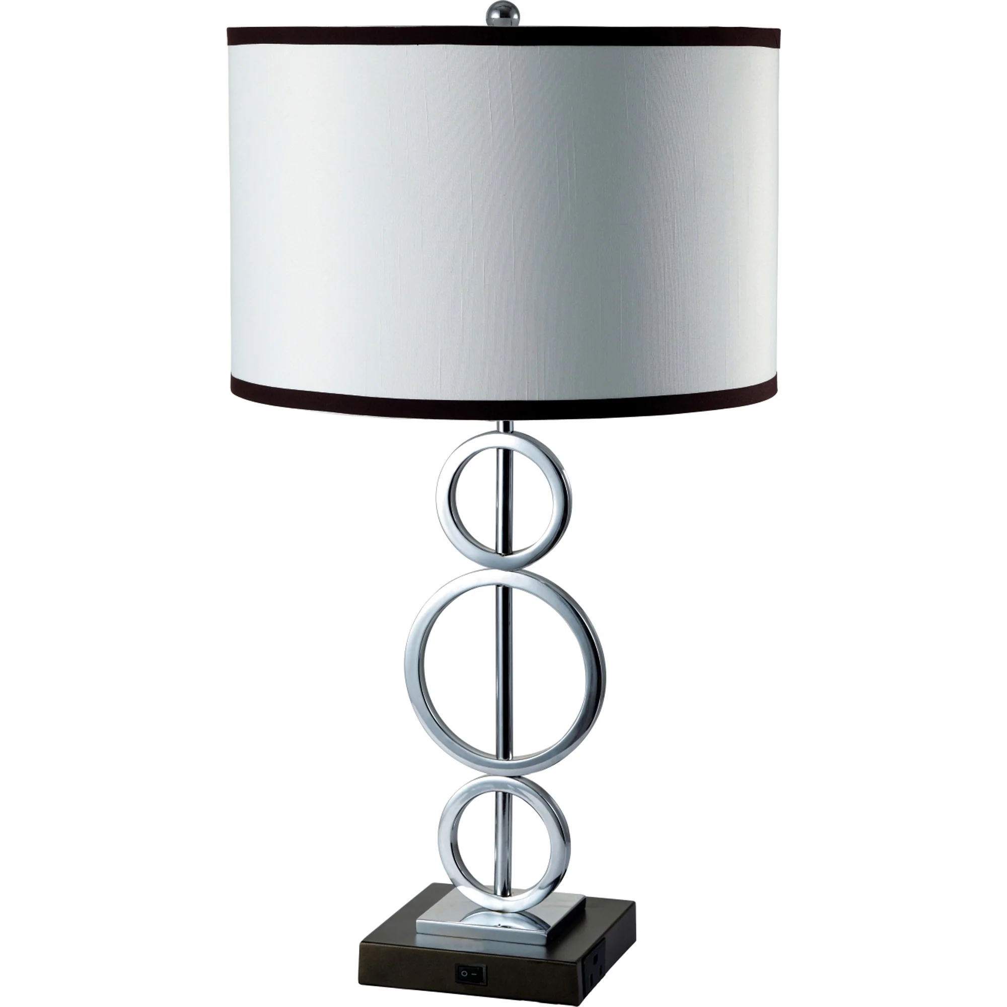 29" Silver Metal Bedside Geo Table Lamp With White and Black Trim Classic Drum Shade By Homeroots - Image 2