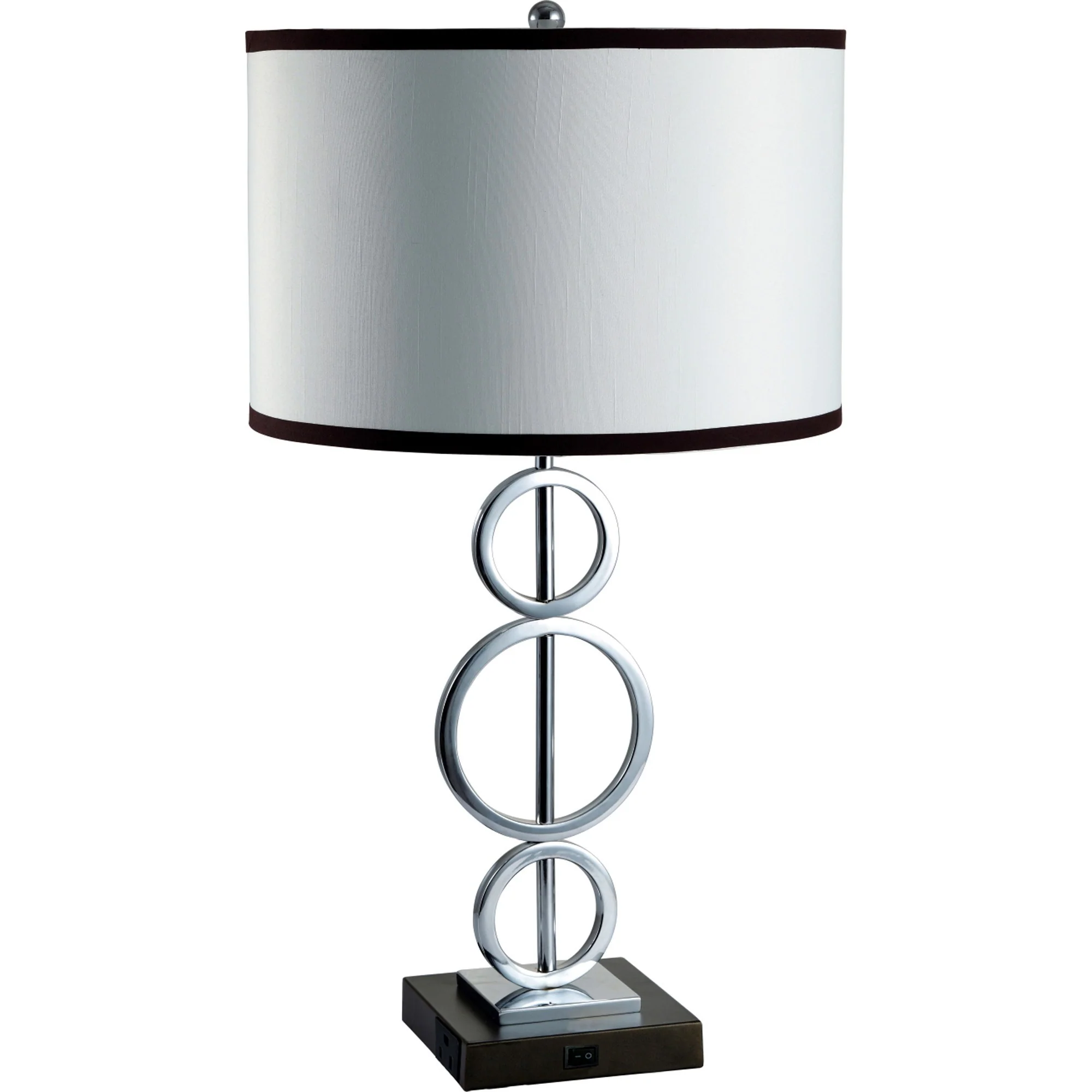29" Silver Metal Bedside Geo Table Lamp With White and Black Trim Classic Drum Shade By Homeroots - Image 3