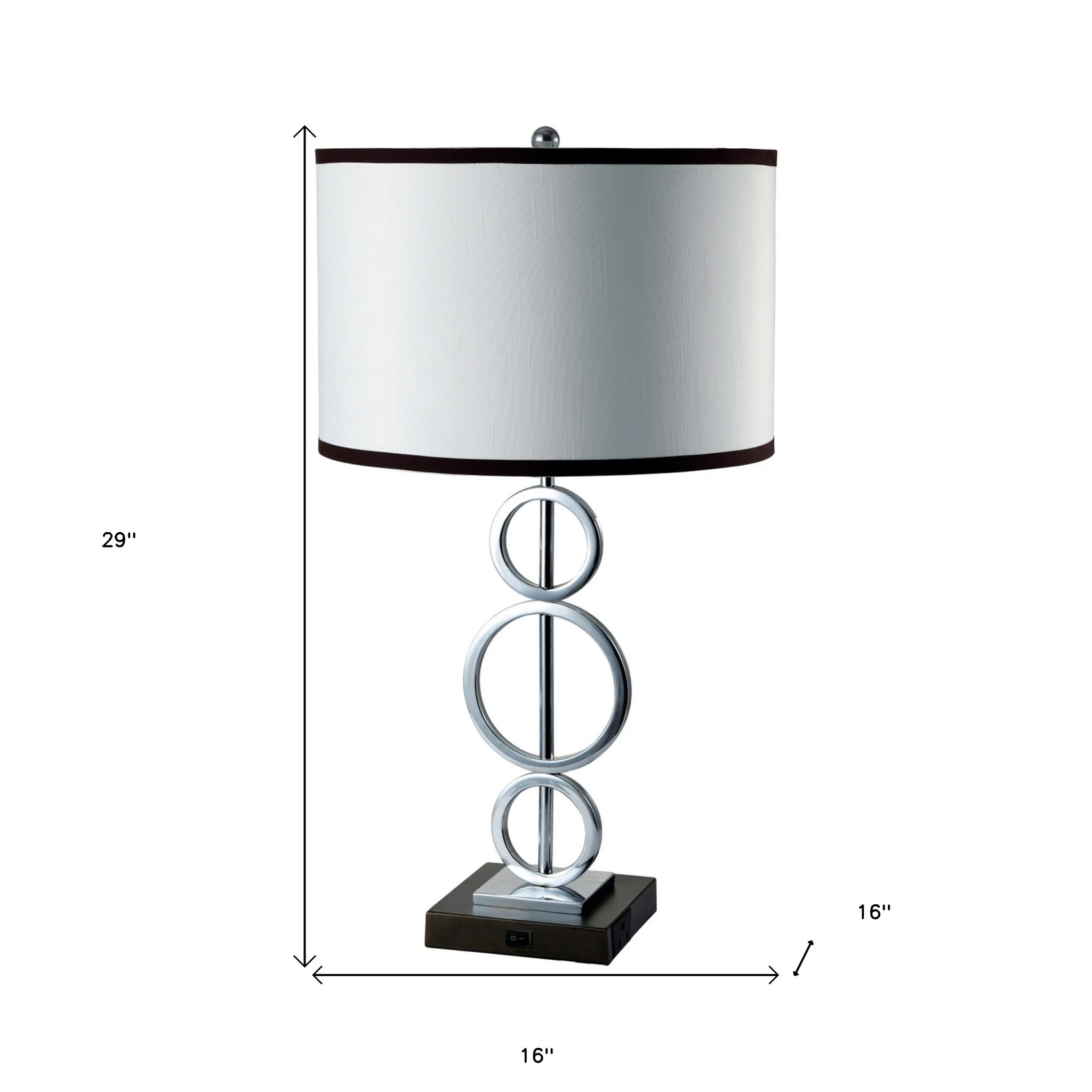 29" Silver Metal Bedside Geo Table Lamp With White and Black Trim Classic Drum Shade By Homeroots - Image 6