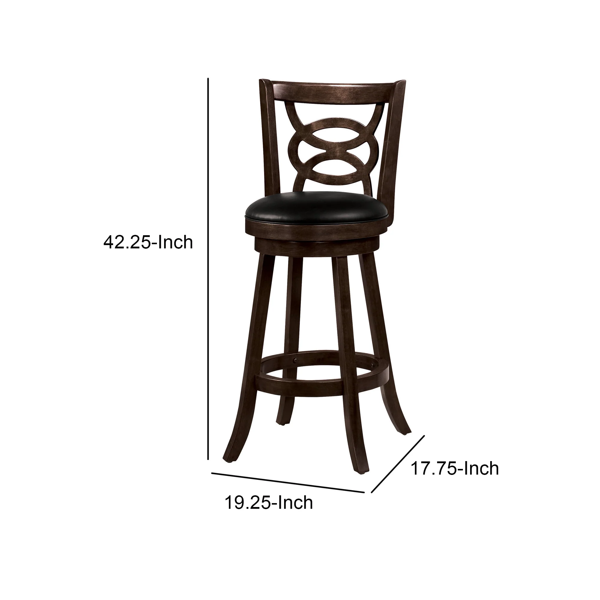 29" Swivel Bar Stool With Upholstered Seat, Black And Brown ,Set Of 2 By Benzara - Image 2