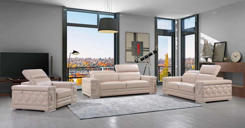29" to 38" Modern Beige Leather Sofa By Homeroots - Image 2