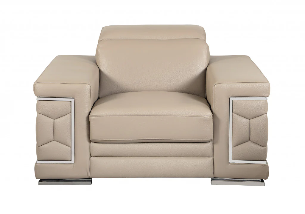 29" to 38" Modern Beige Leather Sofa By Homeroots - Image 3