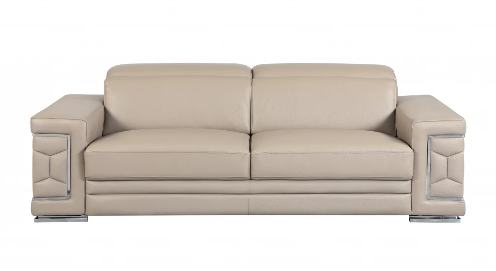 29" to 38" Modern Beige Leather Sofa By Homeroots - Image 4