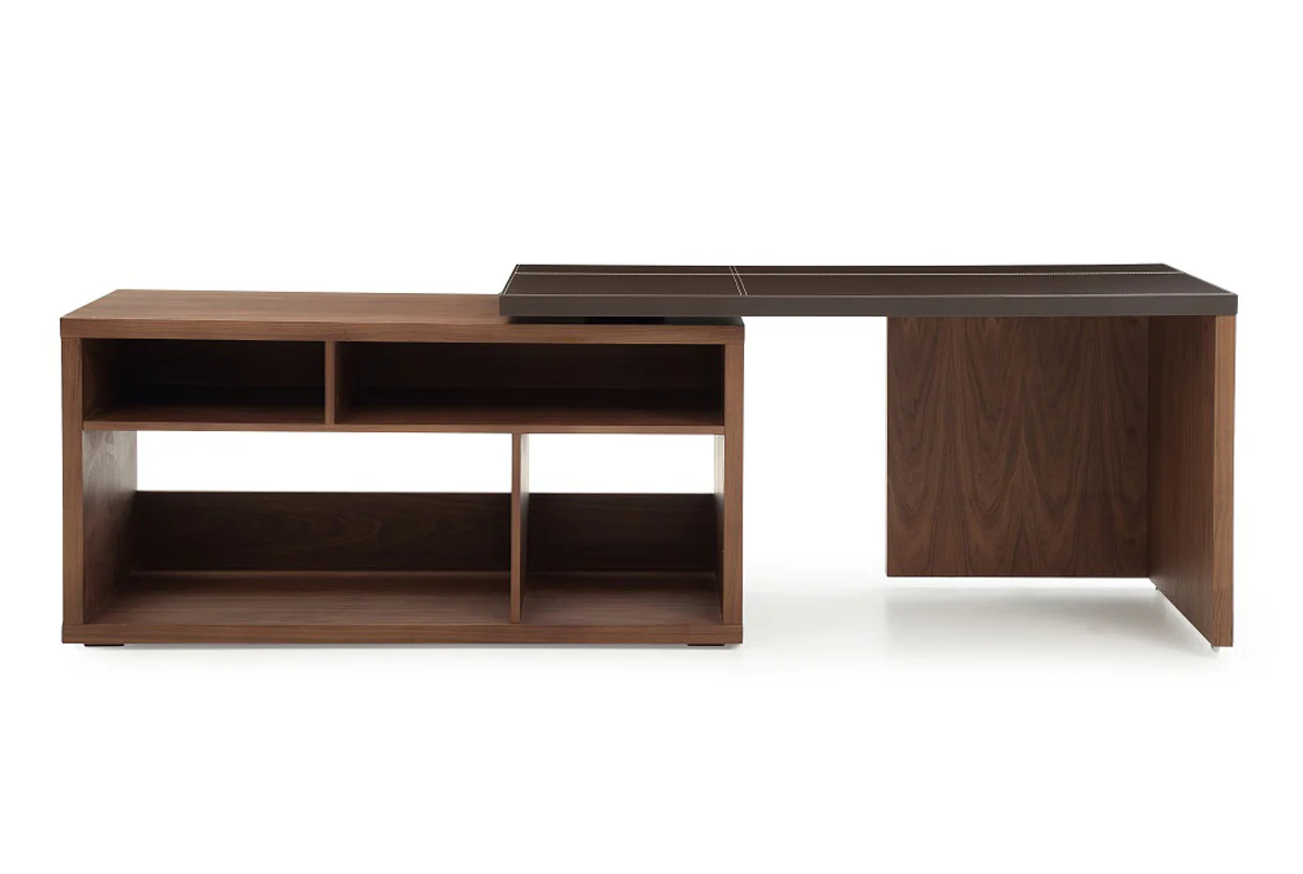 29 Walnut and Brown Veneer L Shaped Desk with a Leather Top By Homeroots - Image 4