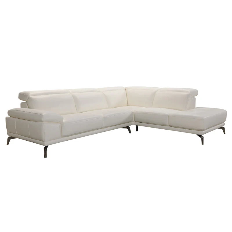 29' White Leather and Wood Sectional Sofa By Homeroots - Image 2
