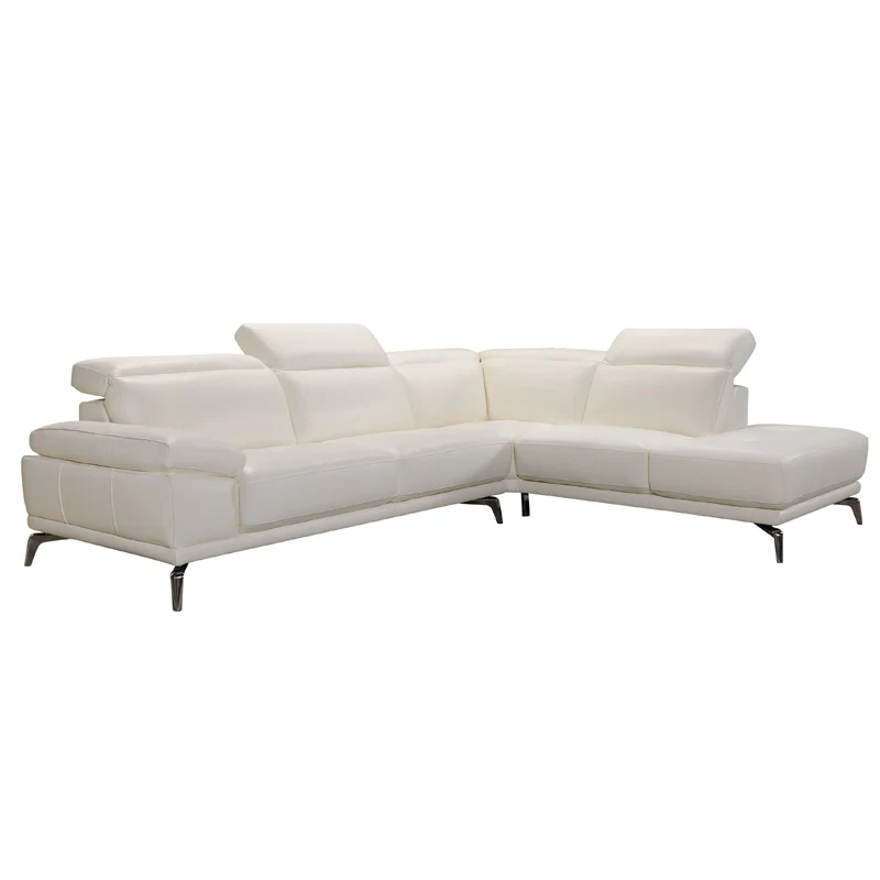 29' White Leather and Wood Sectional Sofa By Homeroots - Image 3