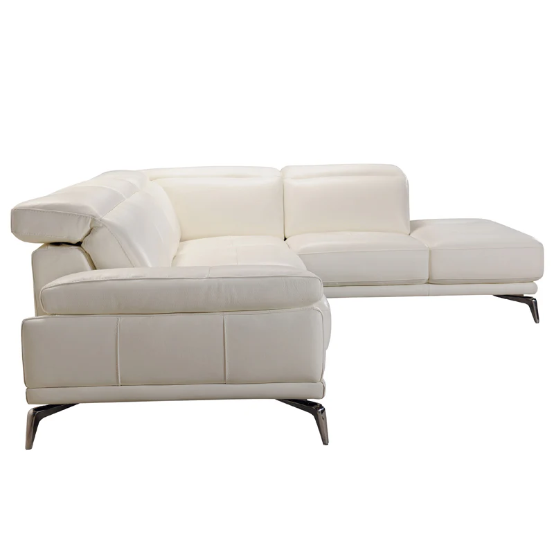29' White Leather and Wood Sectional Sofa By Homeroots - Image 4
