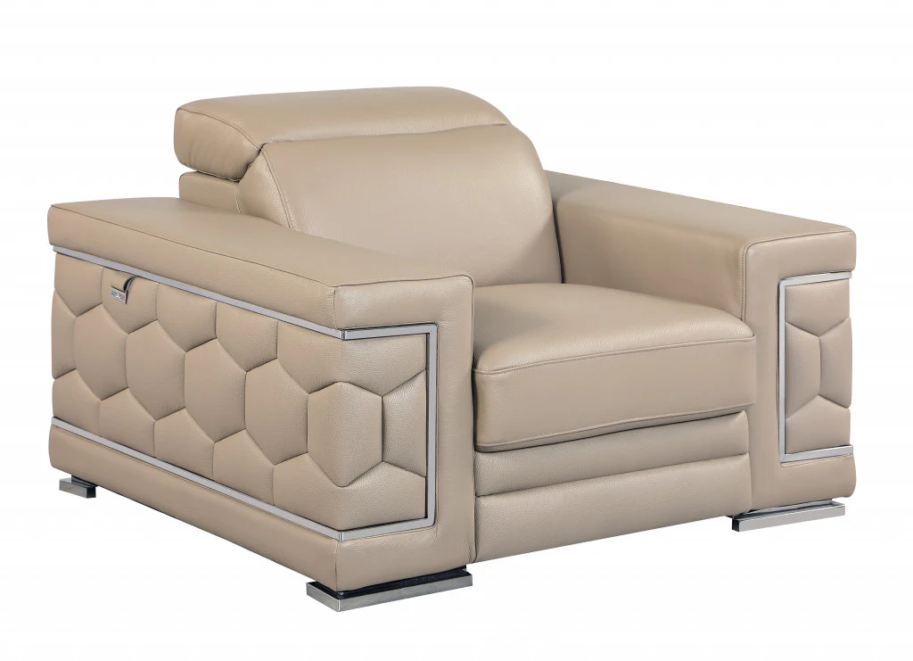 29to 38" Modern Beige Leather Chair By Homeroots - Image 2
