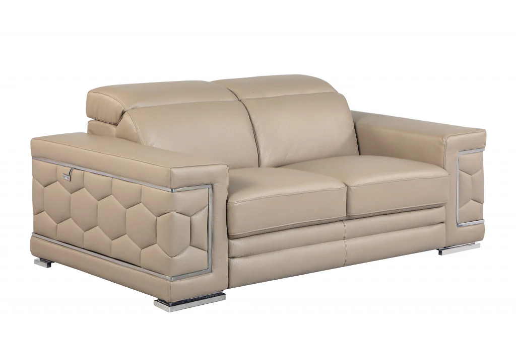 29to 38" Modern Beige Leather Loveseat By Homeroots - Image 2