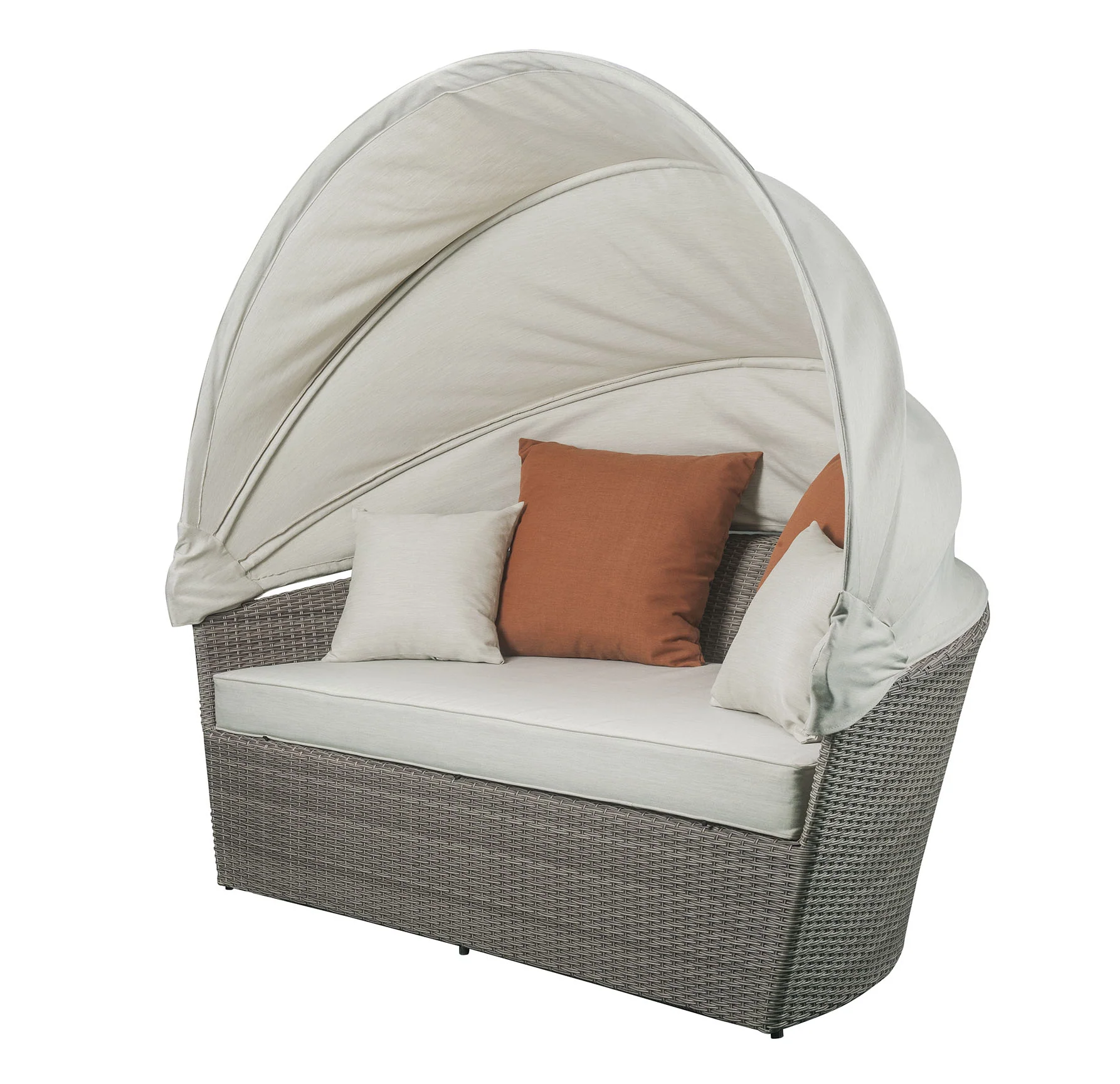 2Pc Beige Fabric And Gray Wicker Patio Canopy Daybed Set By Homeroots - Image 2