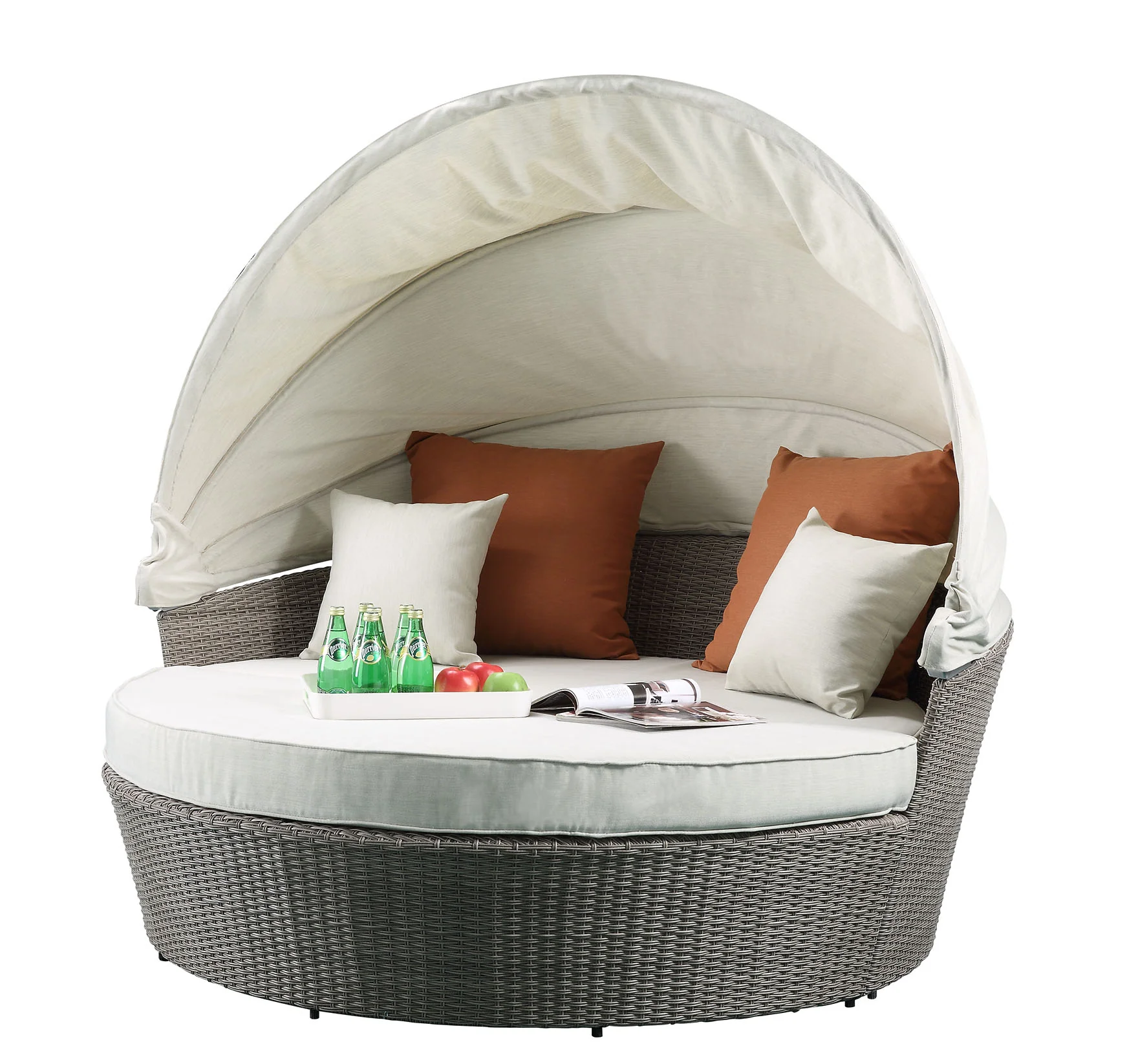2Pc Beige Fabric And Gray Wicker Patio Canopy Daybed Set By Homeroots - Image 3