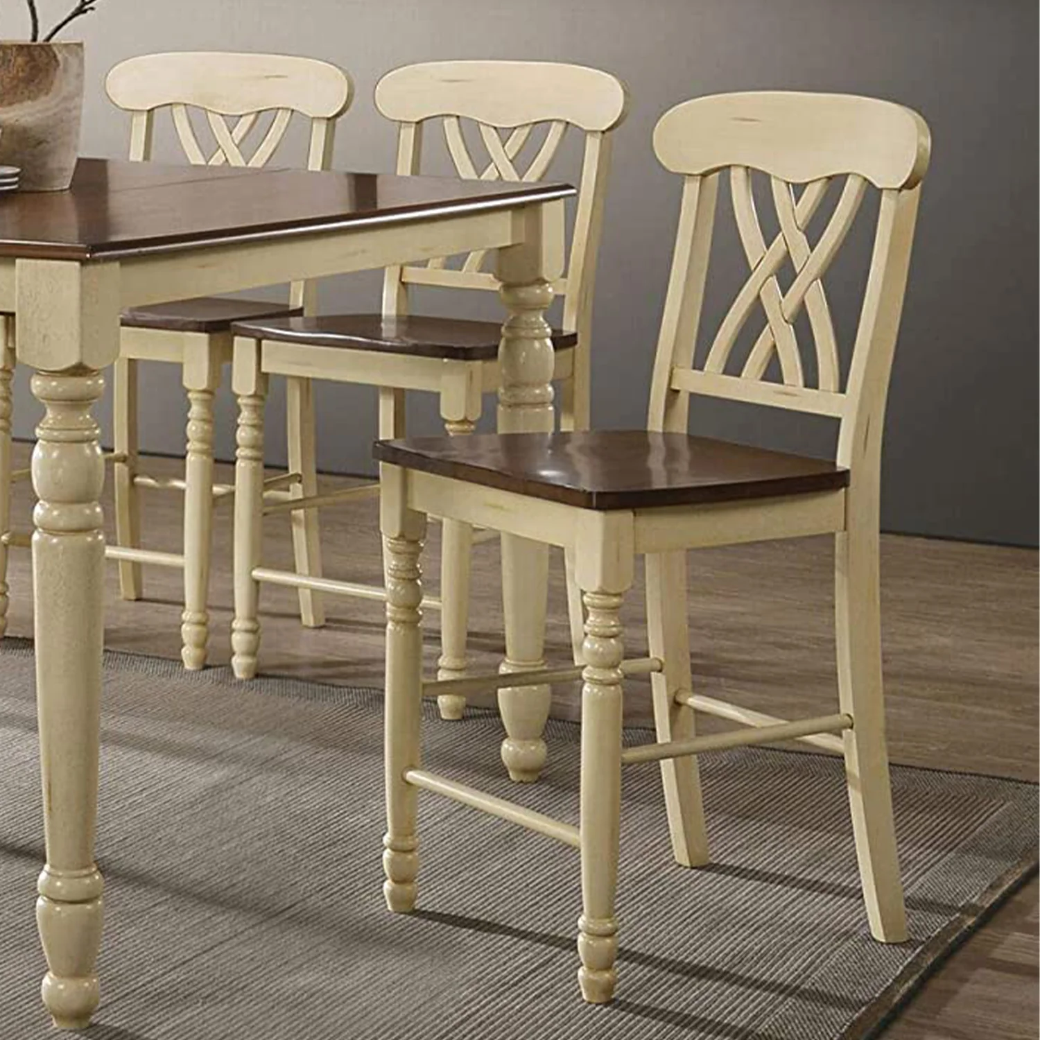 2pc Buttermilk And Oak Counter Height Chair By Homeroots - Image 4