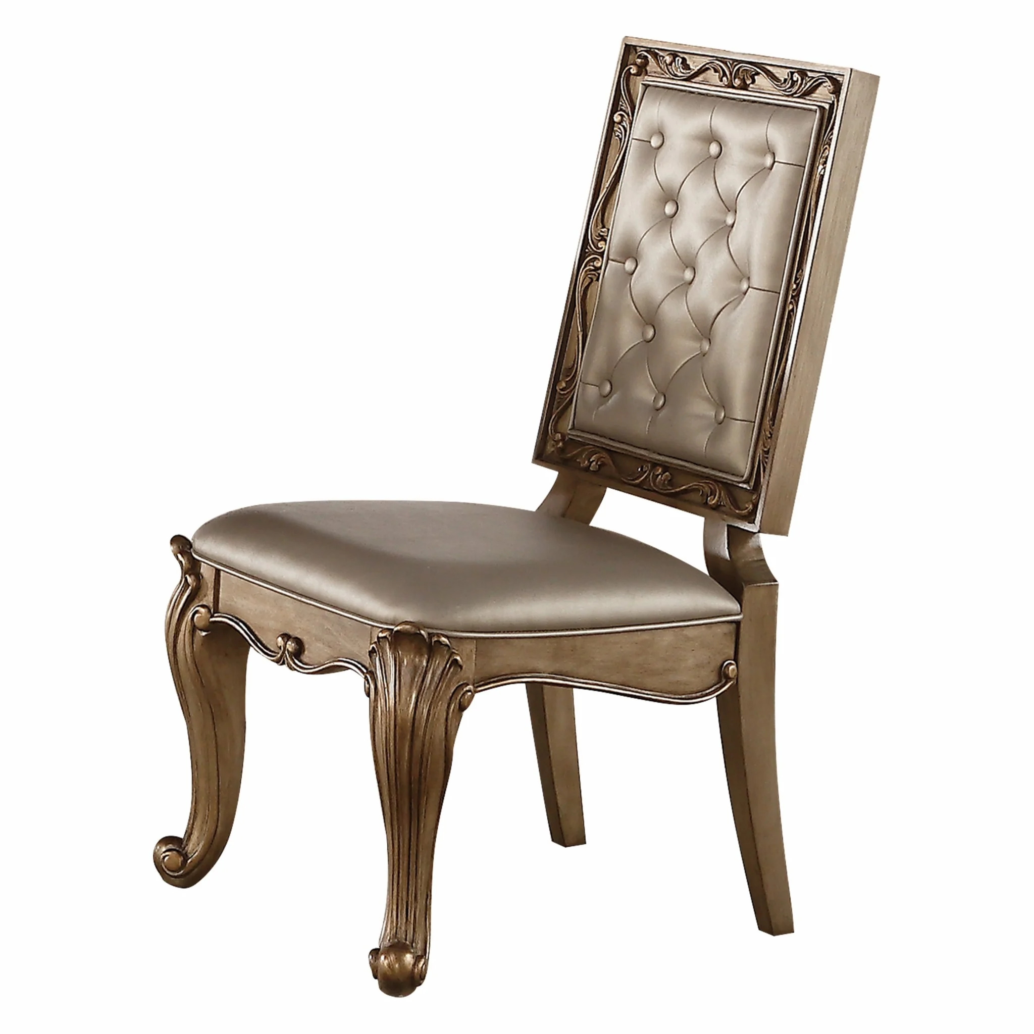 2Pc Champagne Leatherette And Antique Gold Side Chair By Homeroots - Image 2