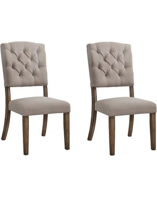 2Pc Cream Linen And Weathered Oak Side Chair By Homeroots - Image 2