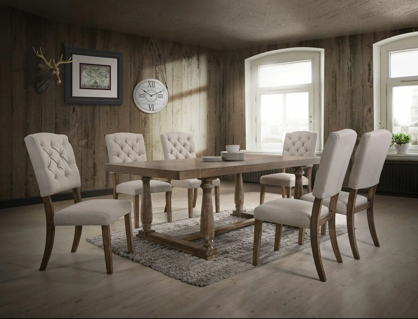 2Pc Cream Linen And Weathered Oak Side Chair By Homeroots - Image 4